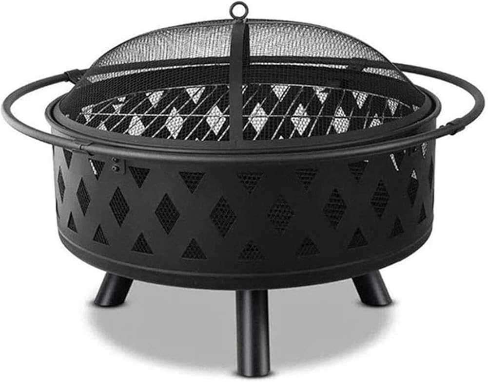 Fire Pits Outdoor Wood Burning Firepits for Outside, Fire Pit with BBQ Grill Shelf Outdoor Metal Brazier Star Moon Shape Garden Patio Heater with Cover BBQ Cooking for Outside Camping Backyar