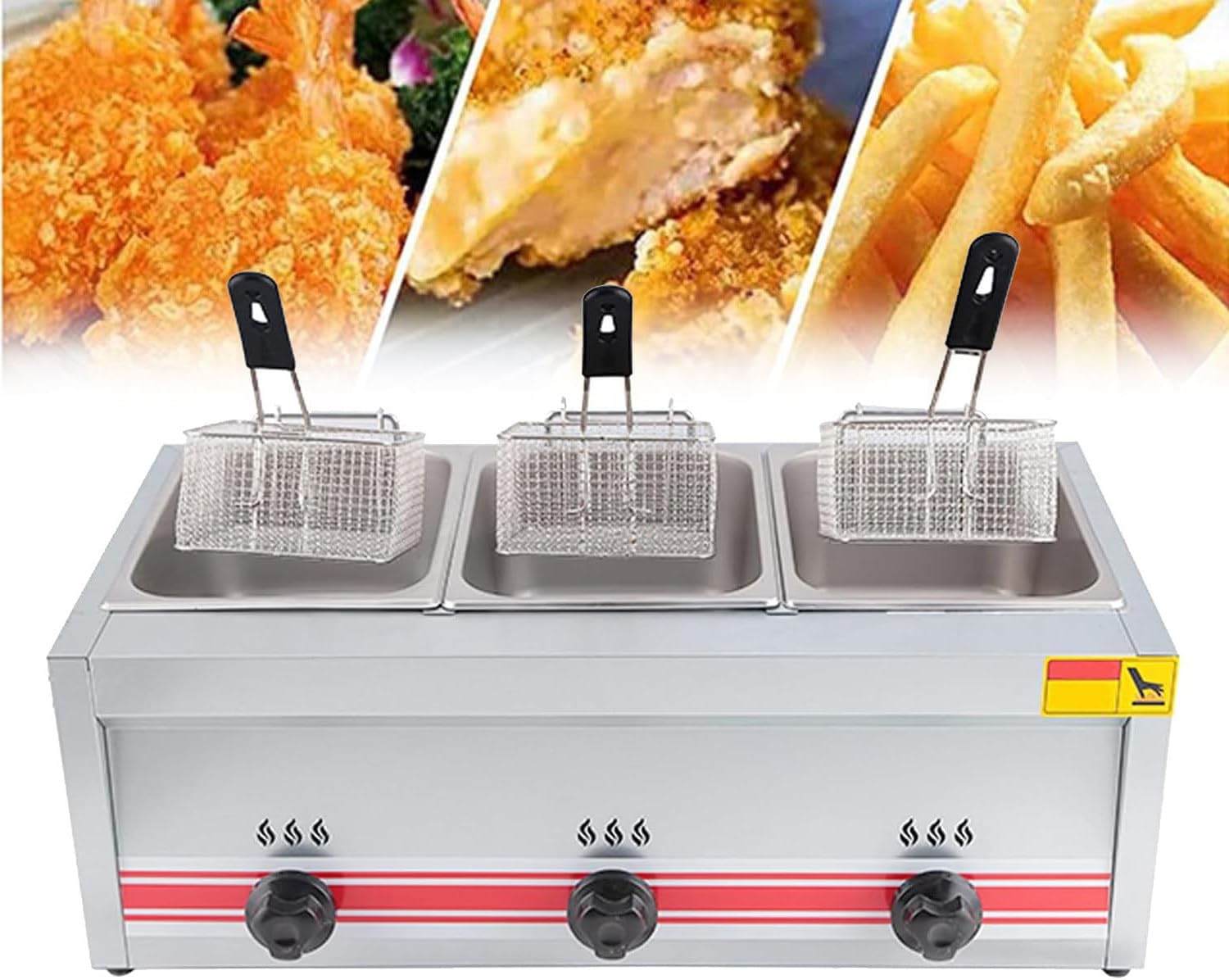 Commercial Lpg Gas Deep Fryer,Removable Oil-Container,Stainless Steel,Perfect for Fried Chicken,Shrimp,French Fries,For Turkey Donuts Home Kitchen Restaurant,Outdoor,Snack bar,30L