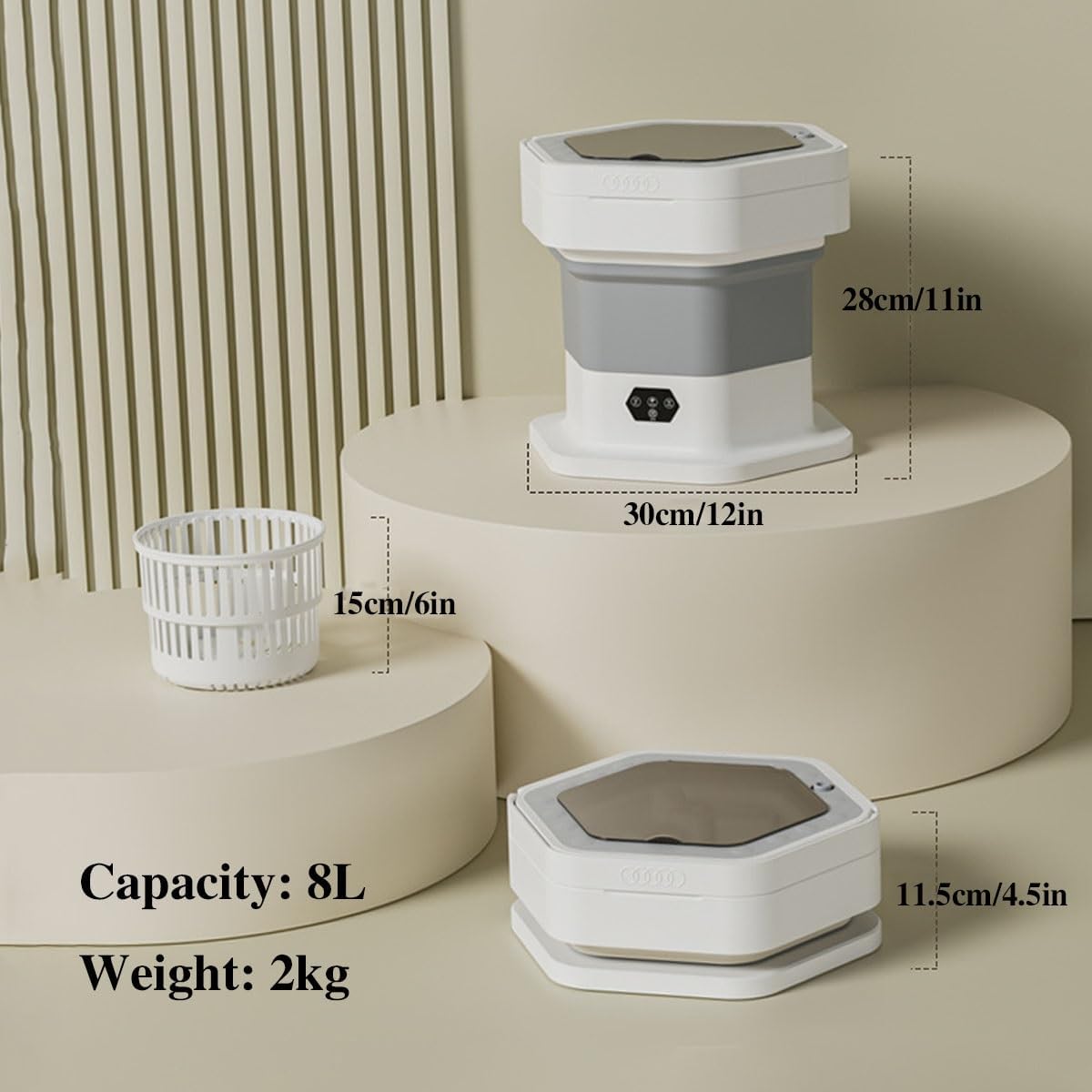 12x11x11in Small Washing Machine 2 In 1 Mini Washing Machine 8L Capacity Foldable Travel Washing Machine For Home, Dorm, Apartment, RV, Outdoor Use(Khaki)