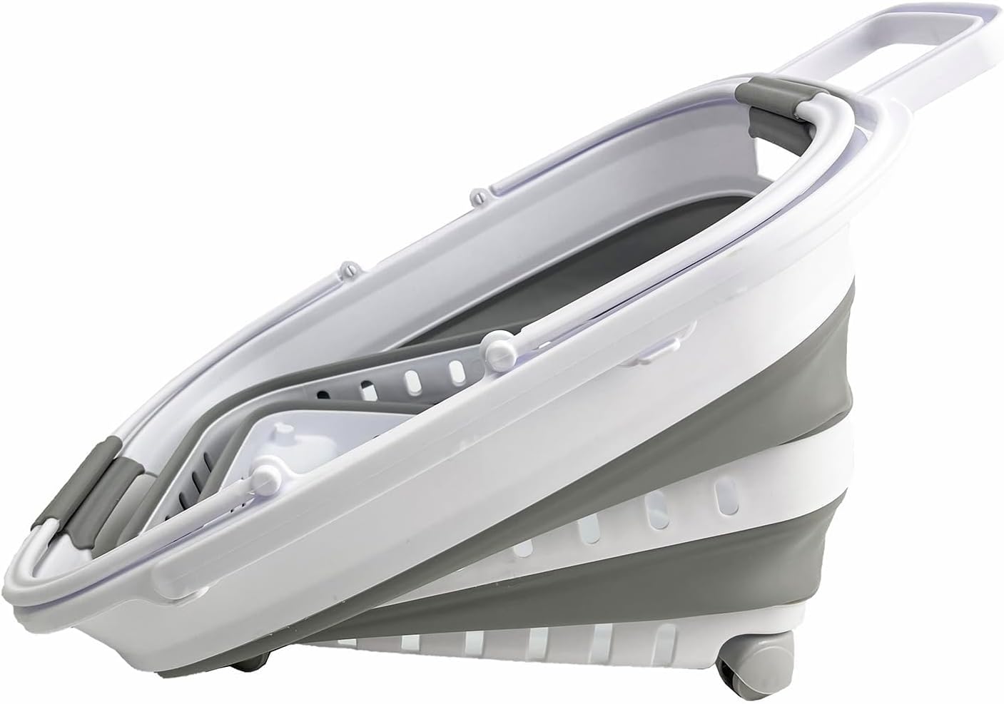 SAMMART 35L (9.24 Gallons) Collapsible Plastic Laundry Basket with Handle and Wheels - Foldable Pop Up Storage Container/Organizer with handle and wheels - Space Saving (1, White/Grey)