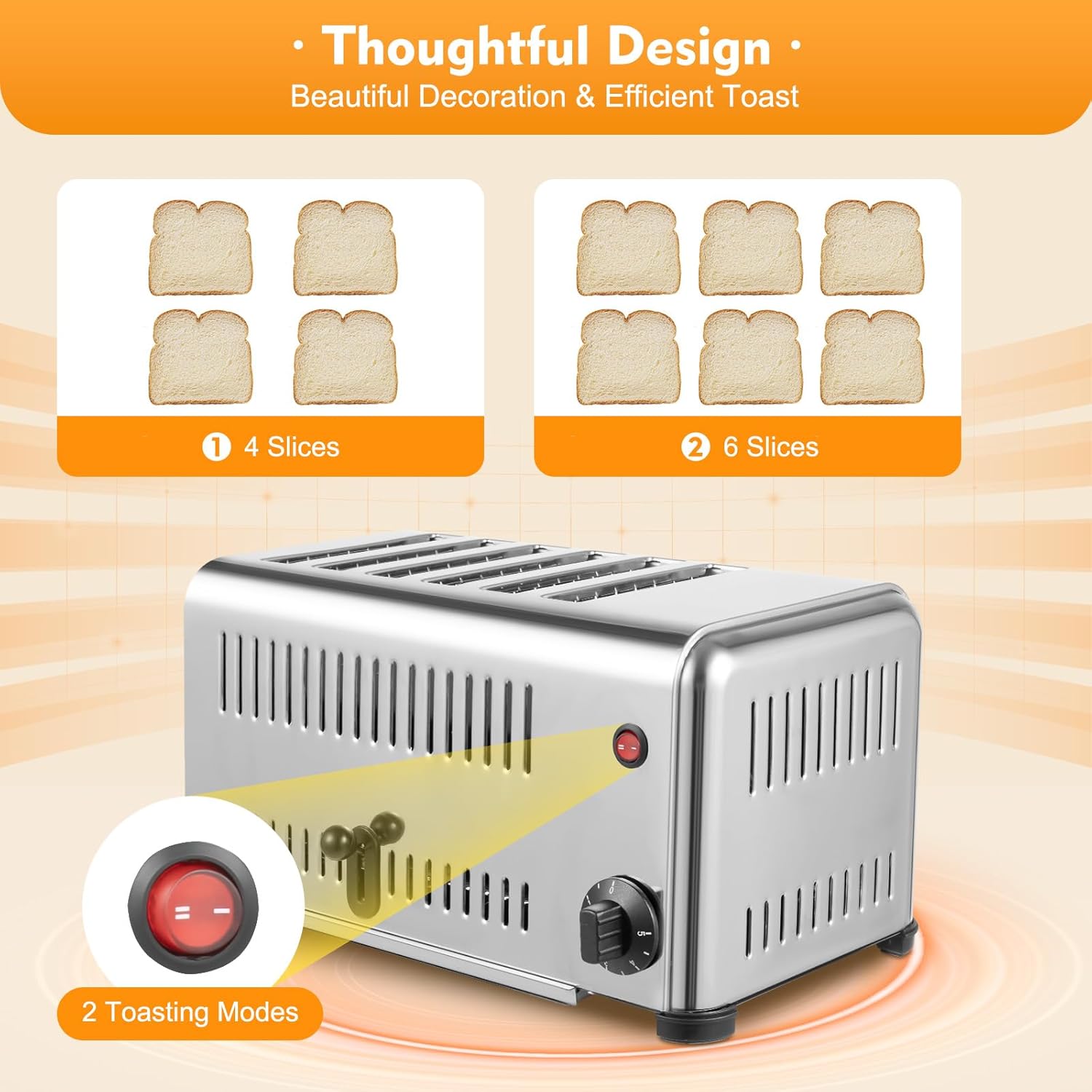 110V Electric 6 Slice Toaster Silver Stainless Steel Conveyor Smart Toaster Machine Cool Touch Toasters Commercial Bread Toaster Baking Machine for Home Bakery Restaurant Kitchen Small Appliances
