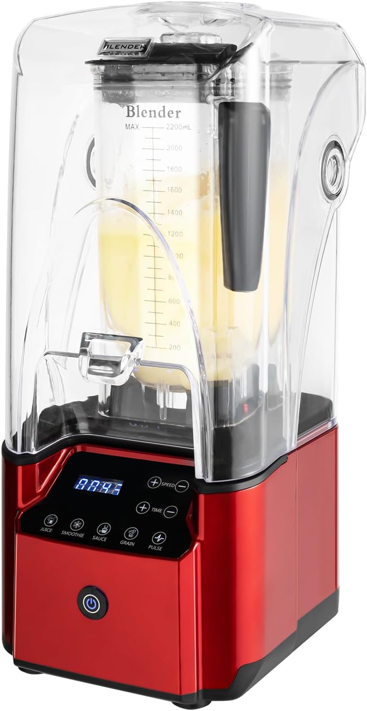 Smoothie Blender, 2.2KW Commercial Professional Blender, 8-Speed Smoothie Countertop Blender with Shielded Silent Housing, Touch Screen Soundproof Smoothie Maker for Smoothies, Ice Cream, Sauce