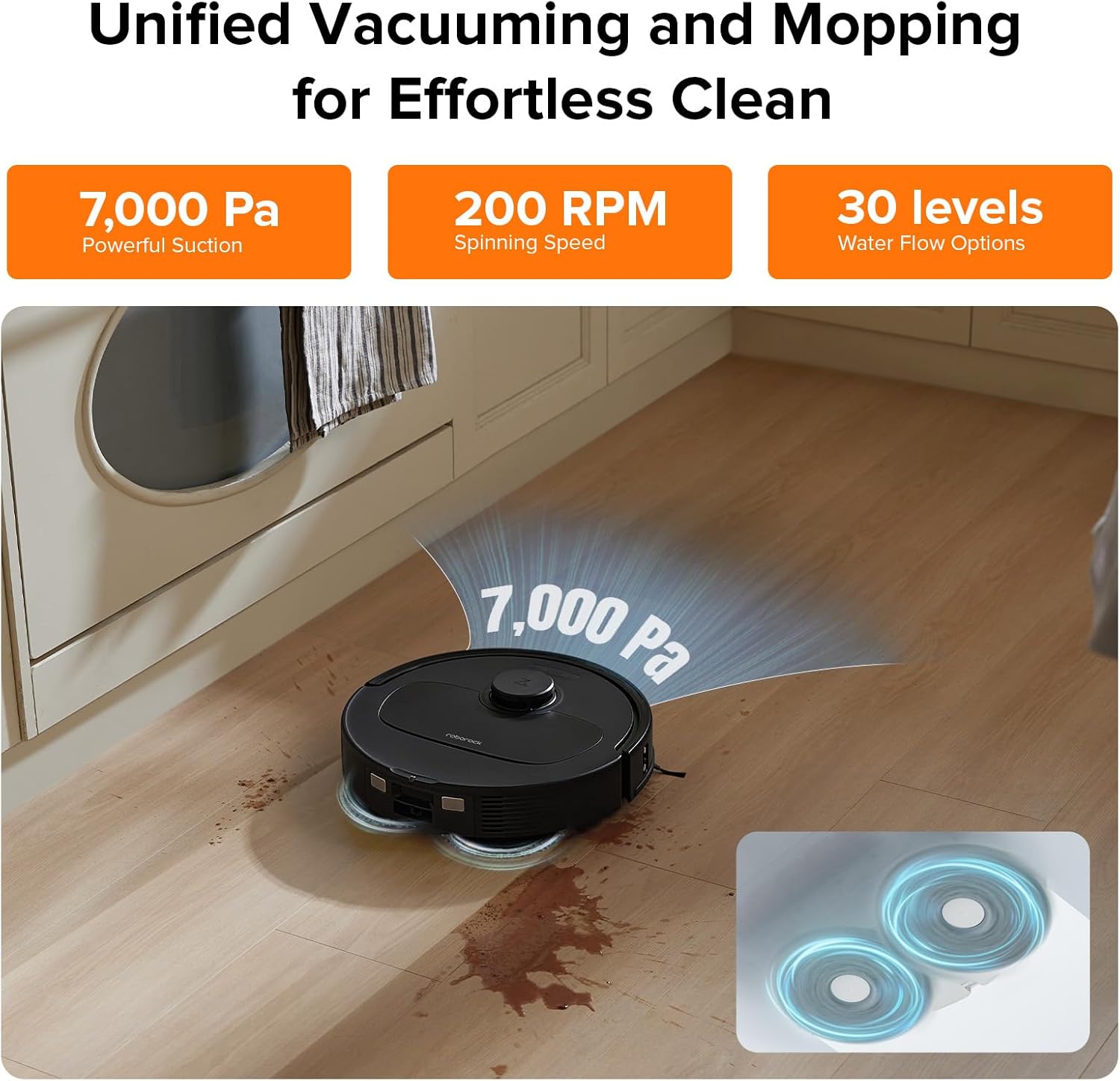 roborock Qrevo Plus Robot Vacuum and Mop with FlexiArm Design Edge Mopping, Auto Mop Washing & Drying, Reactive Tech Obstacle Avoidance, 7,000 Pa Suction, Black (Renewed)