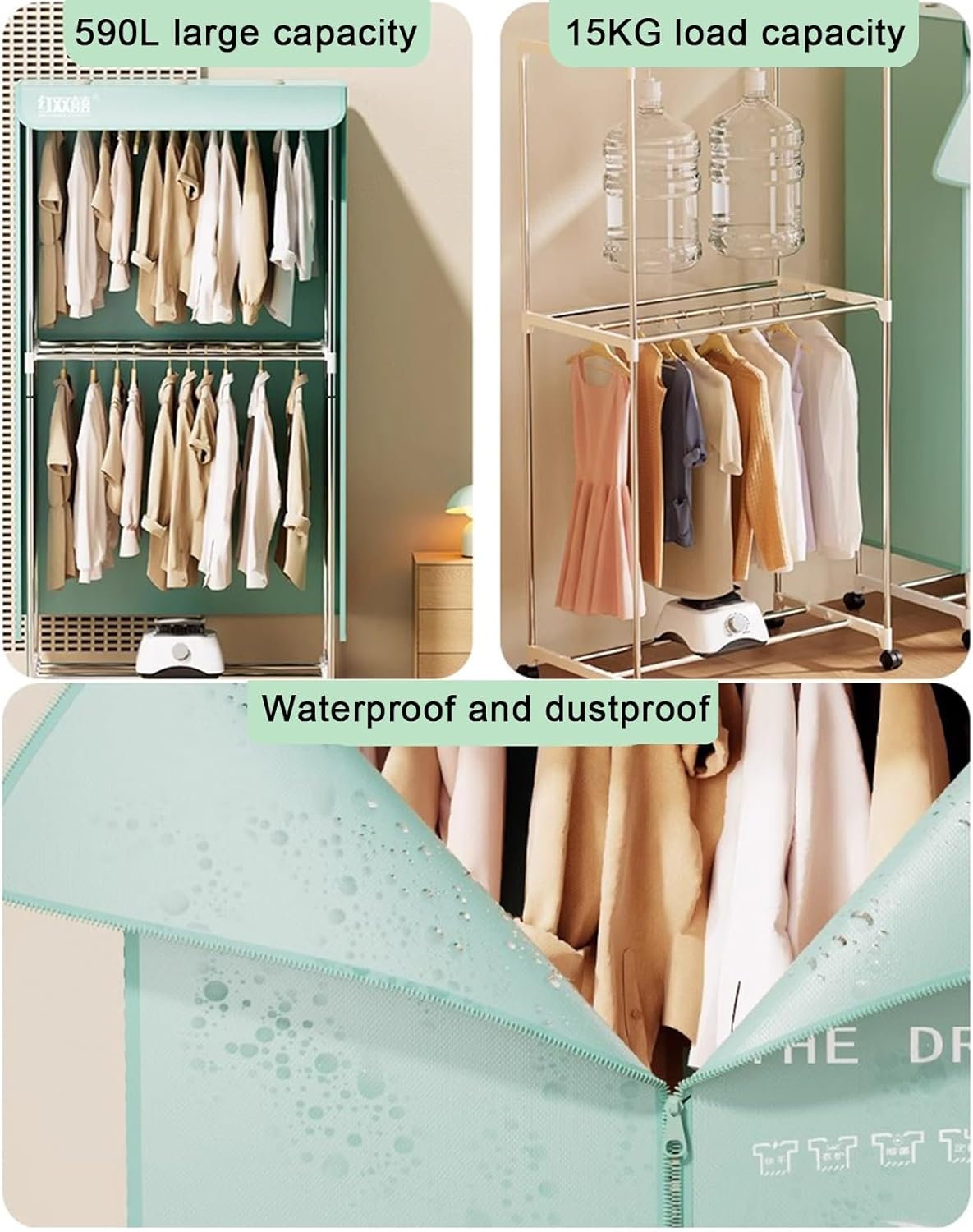 Portable Dryer, Clothes Dryer, 220V 1000 Watt Electric Dryer, Stackable Double Drying Racks for Apartments, RVs, Laundry Rooms(1500W)