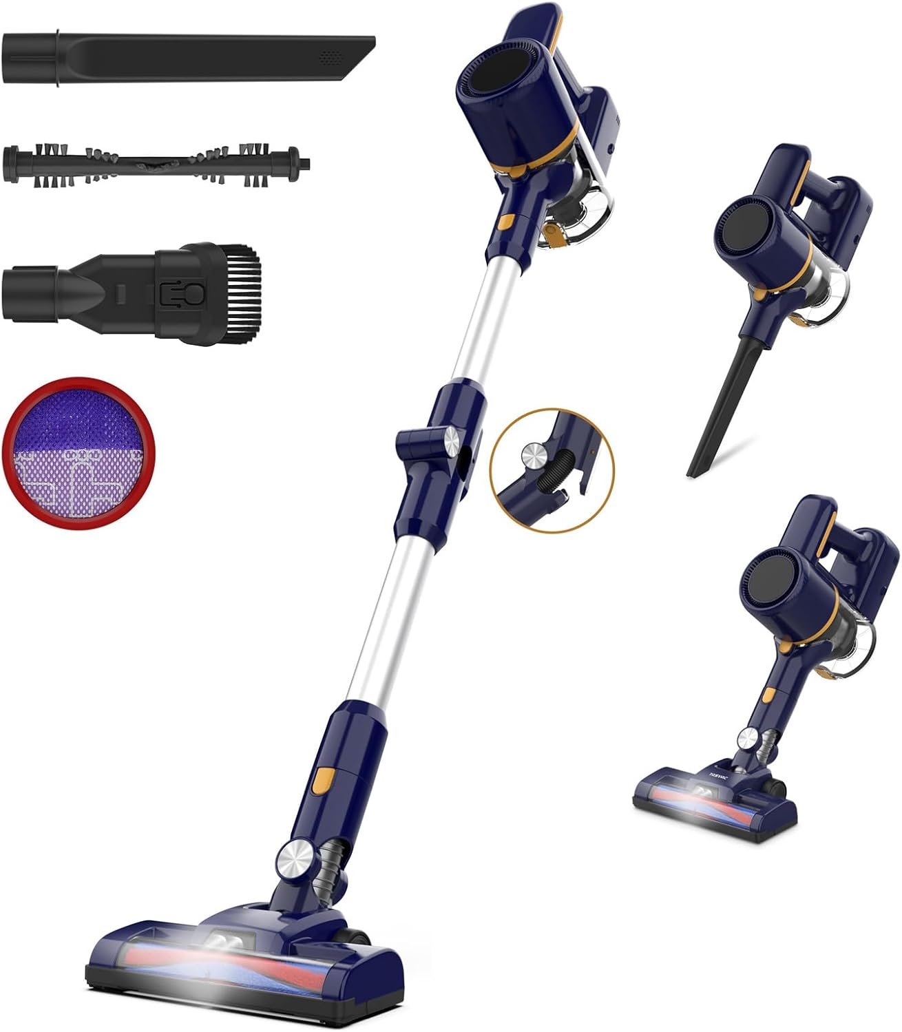 N7P Cordless Vacuum Cleaner, 6 in 1 Powerful Stick Vacuum for Home, 2200mAh Battery Vacuum Rechargeable, Lightweight Vacuum Cleaners for Hardwood Floors Pet Hair (Blue)