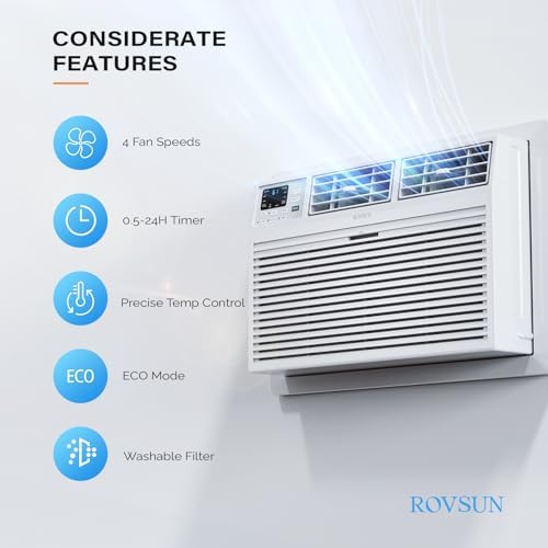 ROVSUN 10000 BTU Through the Wall Air Conditioner with Remote Control, 4-in-1 Wall AC Unit, Heater, Dehumidifier & Fan with Timer for Bedroom, Apartment, Dorm up to 450 Square Feet, 230V/60Hz