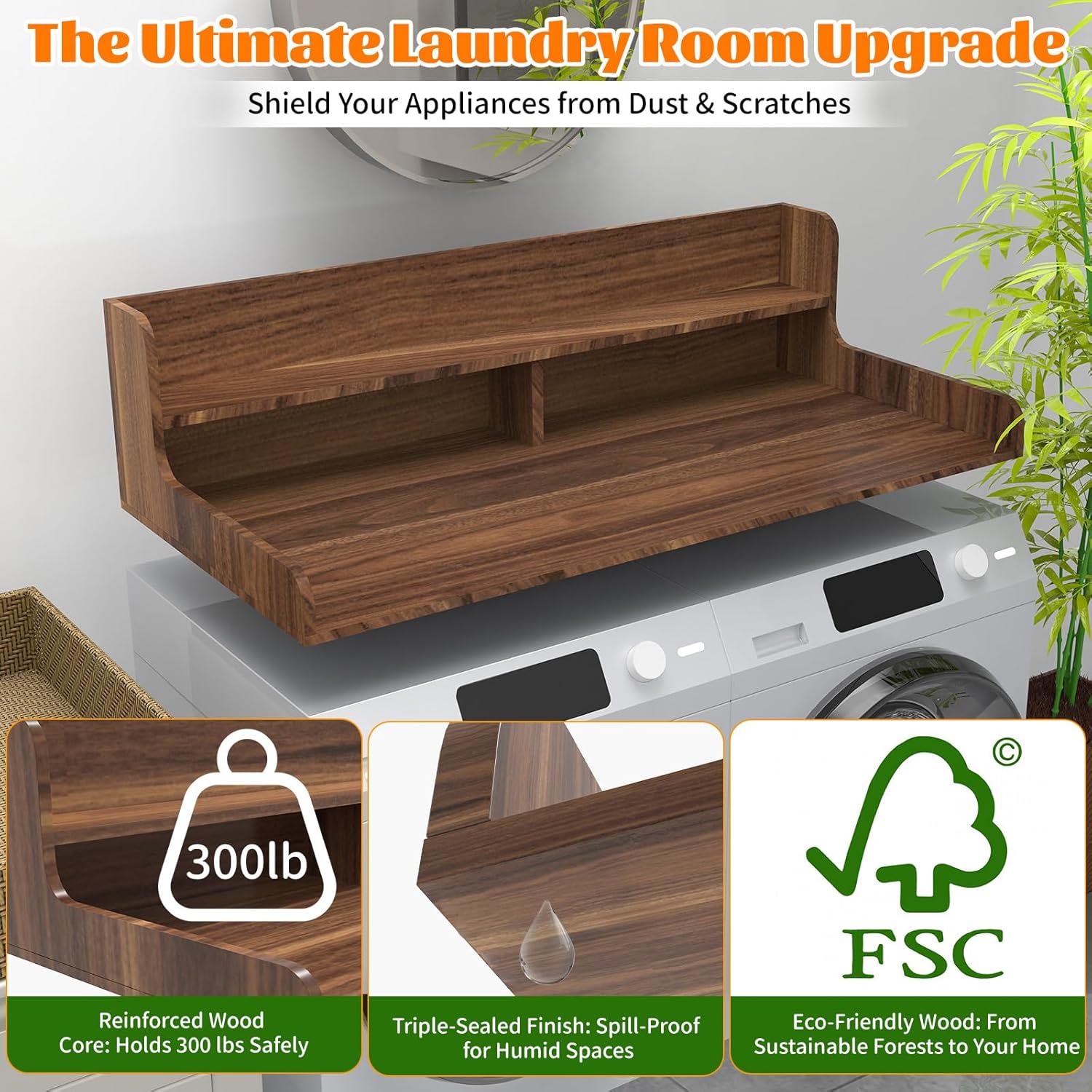 2-Tier Washer Dryer Countertop with Charge Station, 54