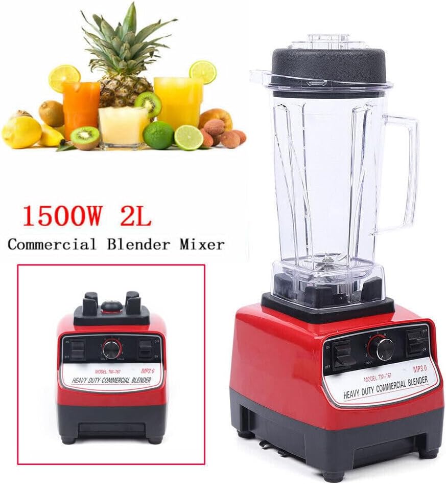 Professional Countertop Blender, 1500W High Power Commercial Blender Smoothie Maker Heavy Duty High Speed Mixer Juicer Smoothie Maker, 2HP, 2L, Red