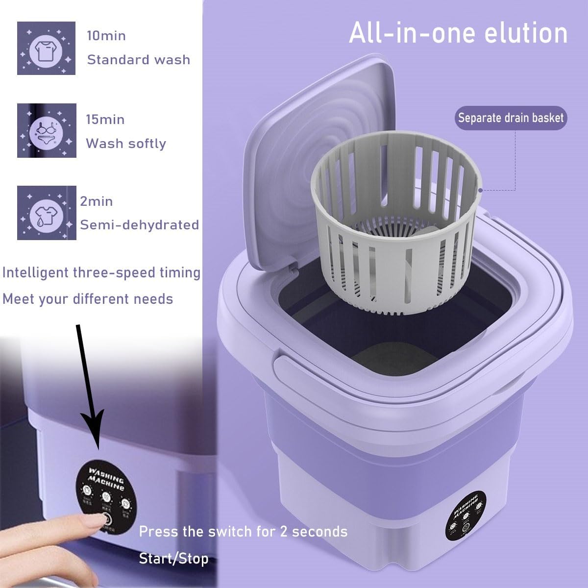 Generic 2 In 1 Portable Washing Machine 12x12x11.4in Foldable Upgraded Large Capacity Washer Suitable For Apartments, Dorm, Camping, RV, Travel Laundry(Green), FBKPPNPPB-8A29A0570437CB01FFE348E0701