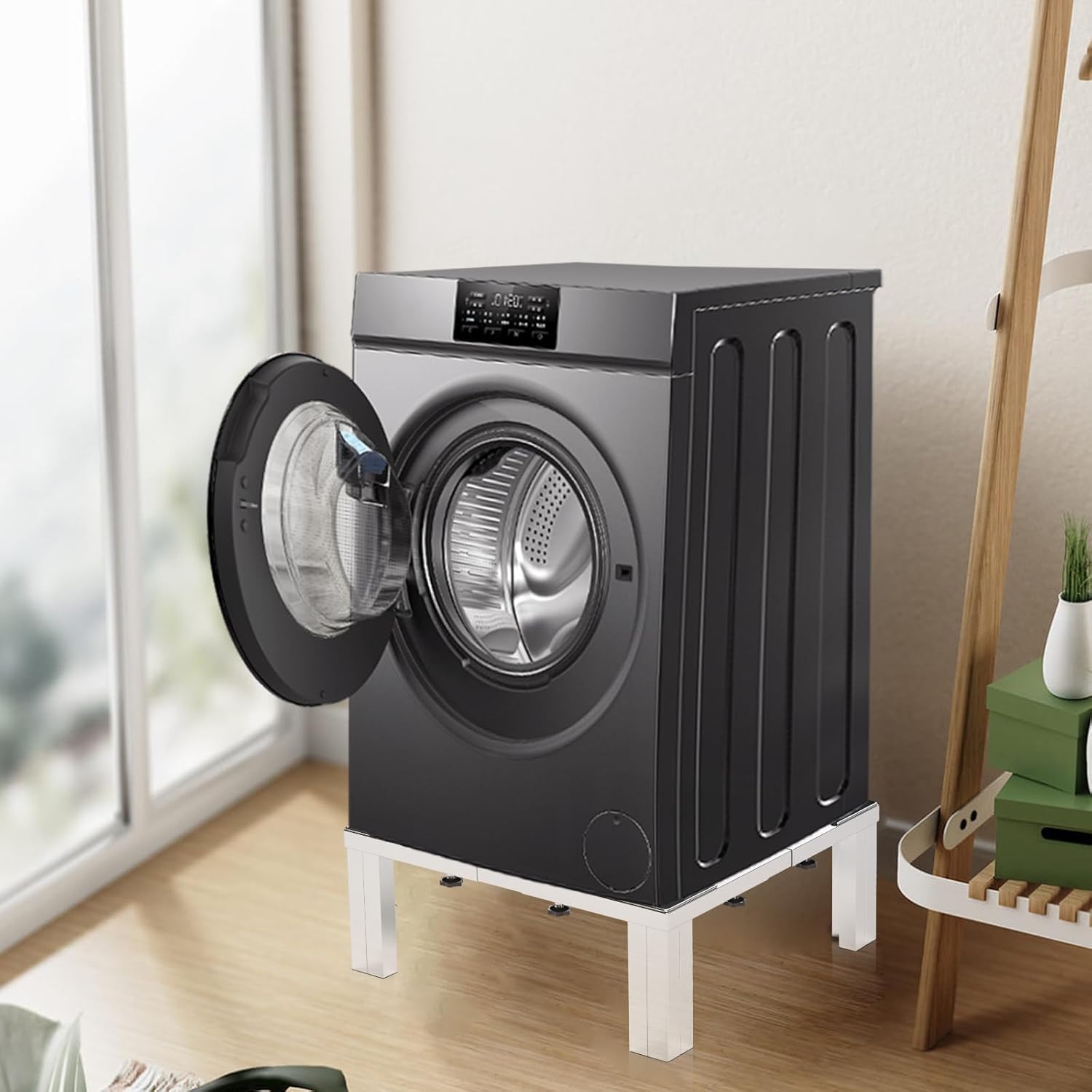 1200LB Heavy-Duty Stainless Steel Laundry Pedestal | Universal Riser for Front Load Washer & Dryer | Anti-Vibration Design, Tool-Free Install(Silvery White)