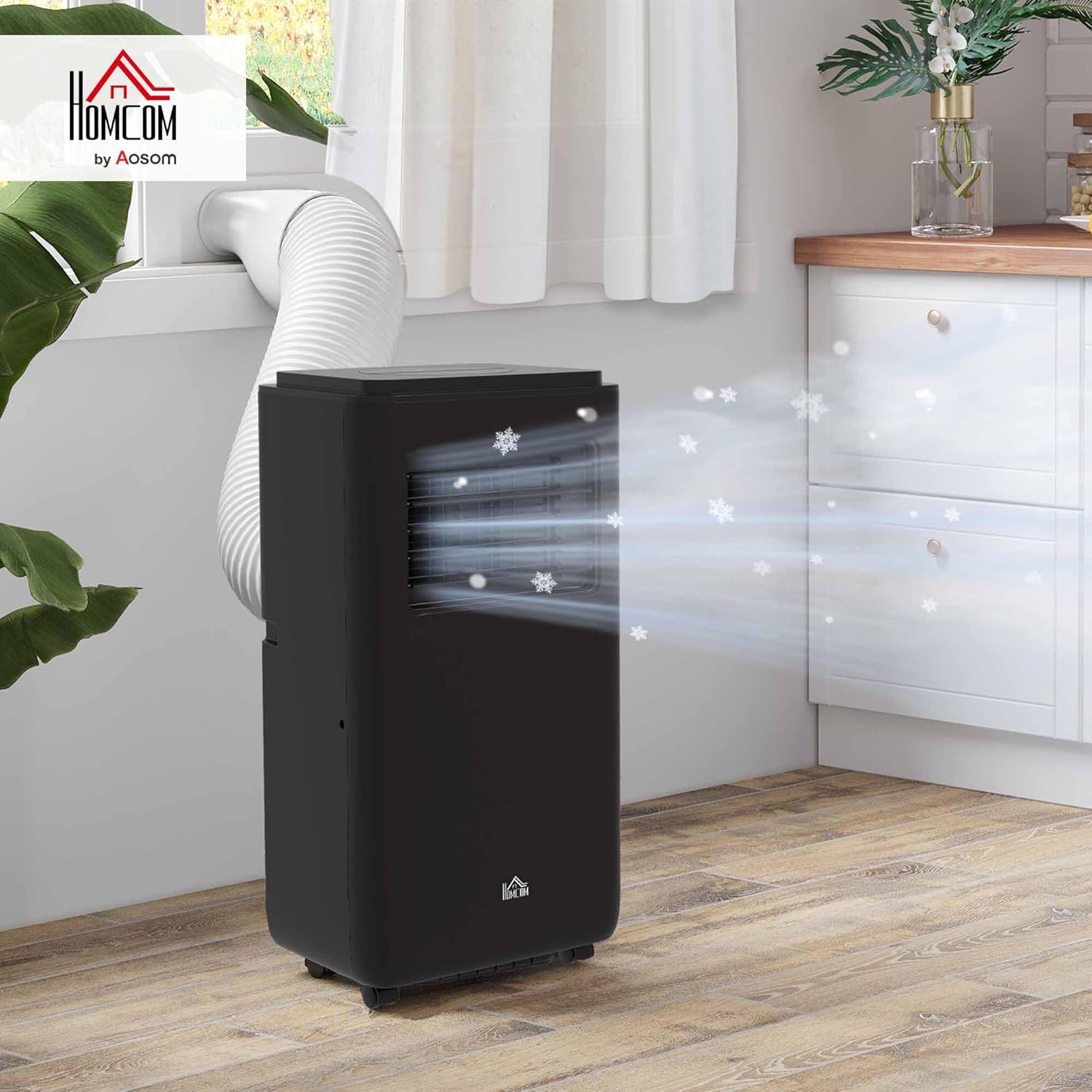 HOMCOM 8000 BTU Air Conditioner for Rooms Up to 345 Sq. Ft., 5-in-1 AC Unit with Cooling Fan, Dehumidifier, Auto, Sleep & Remote, 24H Timer On/Off, Window Installation Kit, Black