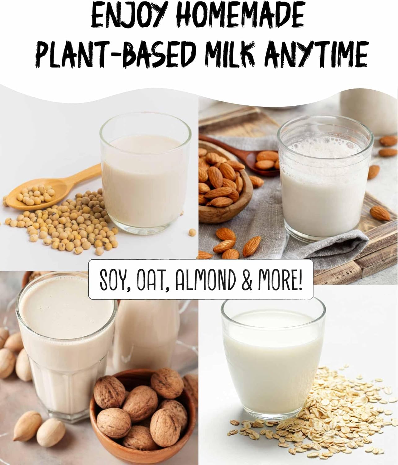 Wamery 32oz Nut Milk Maker Machine - Plant‑Based Milk Maker for Almond, Oat & Soy, Automatic Heated Programs, Self‑Cleaning, Delay Start, Keep Warm & Boil Water, 1‑Liter Capacity with Starter Kit