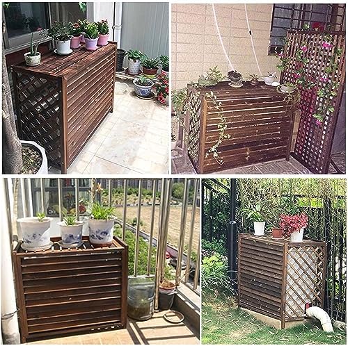 Weatherproof Air Conditioner Fence Screen Air Conditioner Rack Outdoor Radiator Covers, Solid Wood Cover Outdoor Plant Rack, Brown Grid Conditioning Shell Blinds Outer Cover Louvered ( Size : 120x57x1