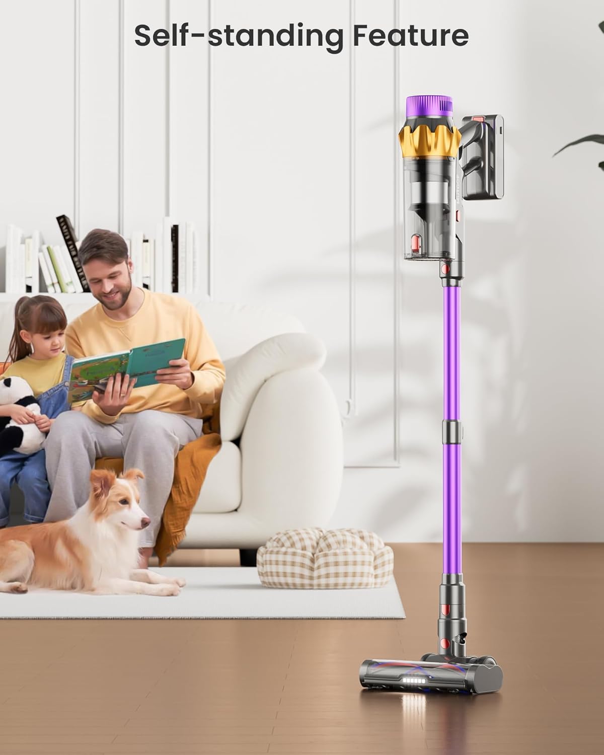 Cordless Vacuum Cleaner, 600W 50KPA 70 Mins Vacuum Cleaners for Home, Self-Standing Cordless Vacuum with Charging Dock Station, LED Display, Upgraded Anti-Tangle Stick Vacuum for Pet Hair/Carpet/Floor