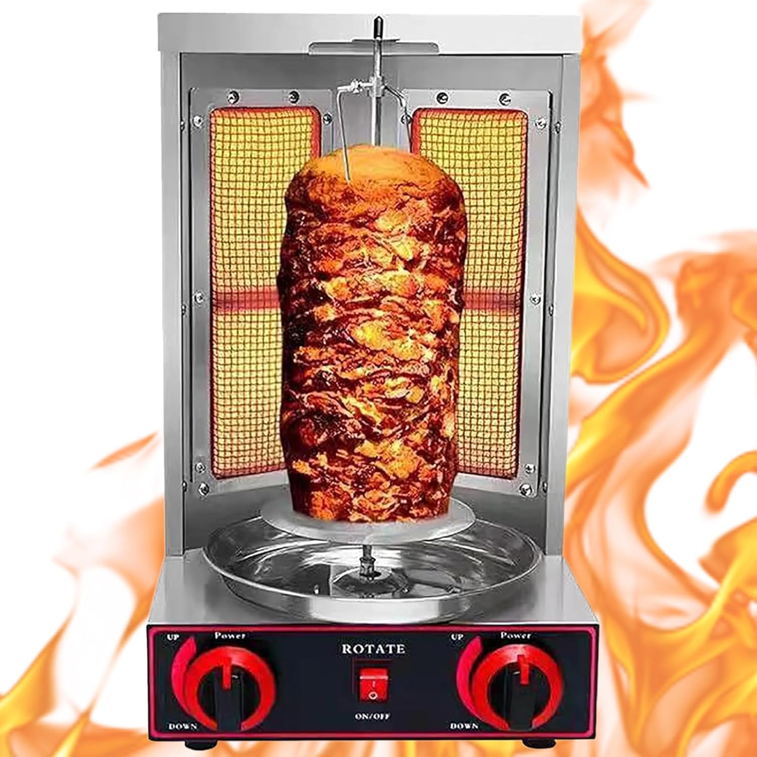 Shawarma Machine Doner Kebab Grill Gyro Rotisserie Propane Gas Vertical Broiler with Stainless Steel Body for Restaurant Dinner Home Kitchen,Electric