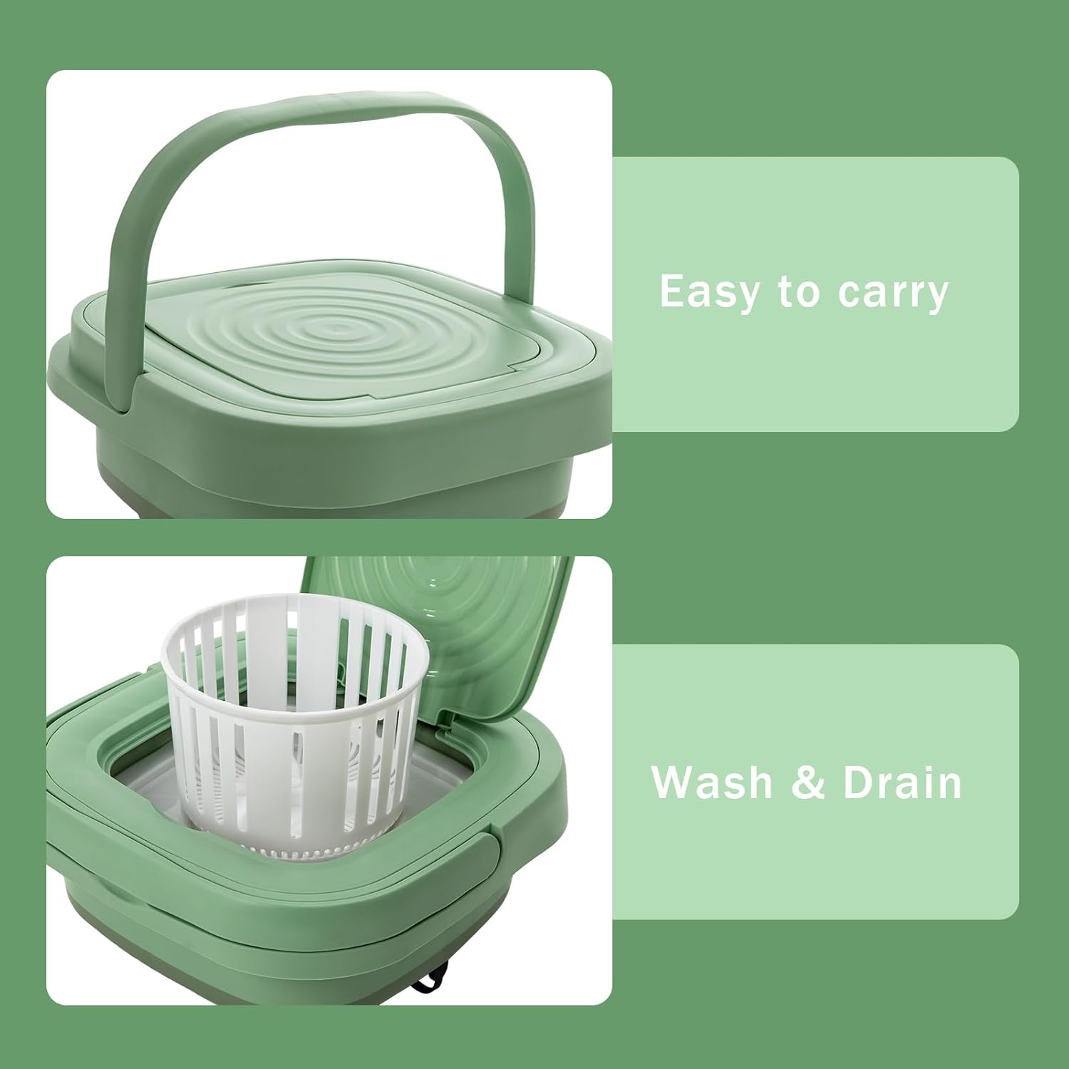 8l Portable Mini Washing Machine, Foldable Washer With Drainage Basket,Wave Wheel Structure Design & Concealed Handle, 3 Cleaning Modes Suitable For Underwear Baby Small Clothes. (Mint Green)