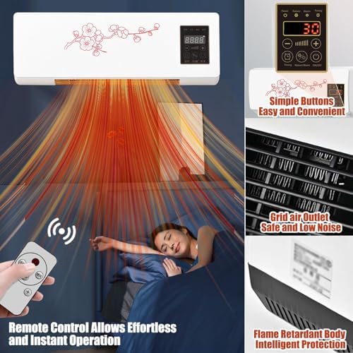 Portable Air Conditioner 2 In1 Mini Wall Mounted Smart Cooling and Heating Air Conditioner Fan for Bedroom Heater AC Unit Heating System Combo for Bathroom Office, RV(Red)