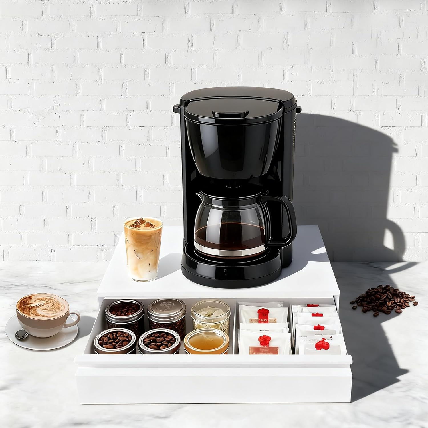 Microwave Stand with Drawer, Pull Out Shelf and 2 Doors, White Kitchen Counter Organizer for Microwave Oven, Coffee Maker Toaster, Modern Storage Cabinet with Wheels for Small Space