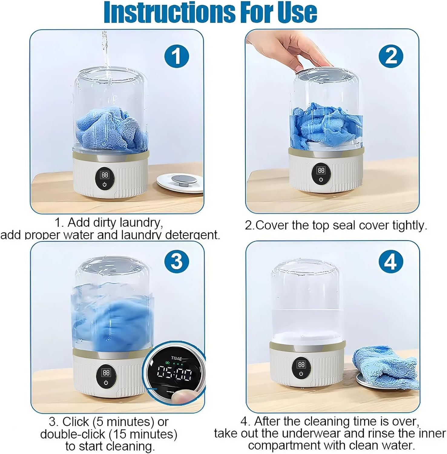 Cordless Portable Washing Machine for Delicates - 4000mAh Rechargeable Mini Washer with Gentle Cycle, Compact Laundry Solution for Bras/Underwear/Socks, Camping/RV/Dorms/Apartments (Blue)