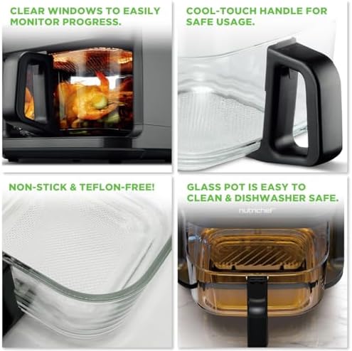 Nutrichef 5.8 Quart Air Fryer | 8-1 Preset Cook Modes | Transparent Fry Bowl for Best Cooking Results | Cook Shrimp, Steak, Fries, Wings, Chicken & More | Precise Temperature Control & Time | Grey