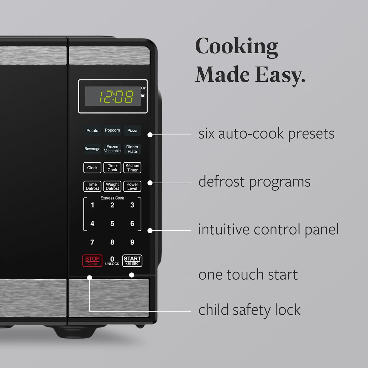 Farberware 0.9 Cu. Ft Countertop Microwave Oven - 900 Watts Power, Auto Cook Settings, Defrost, Easy Clean and Child Safety Lock - Stainless