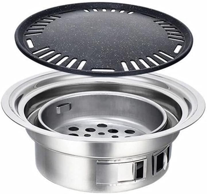Stainless Steel Charcoal Korean Non-Stick s Portable Outdoor BBQ Grill Round Carbon Barbecue Stove (B)