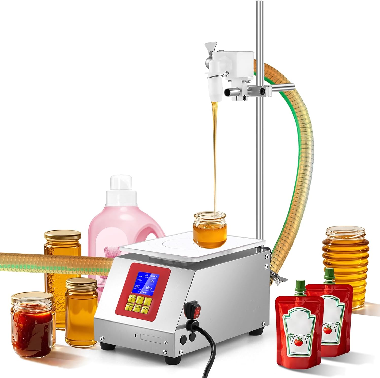 Viscous Liquid Filling Machine 2-IN-1 Honey Filling Machine, Automatic Weight Bottle Filling Machine for Oil, Laundry Detergent, Gel, Honey, Sauce