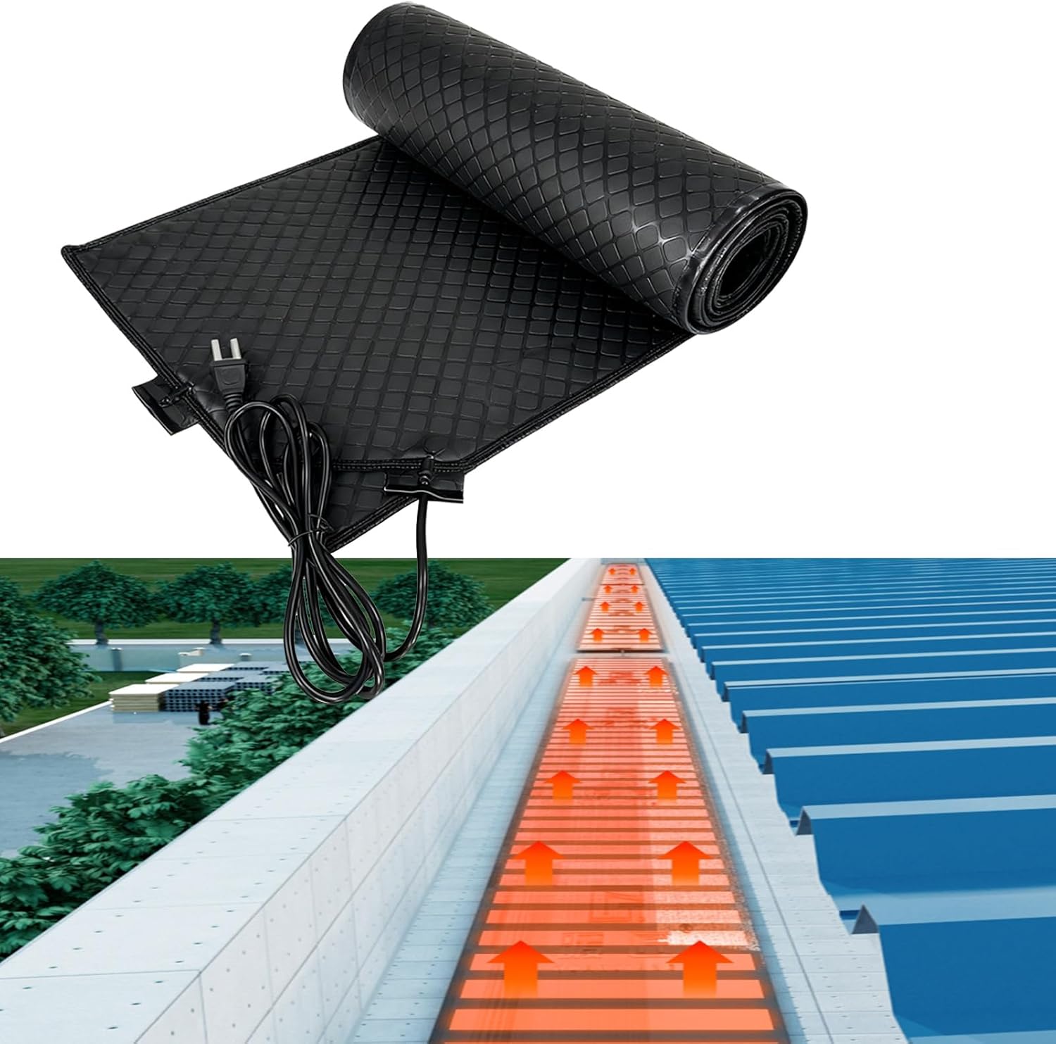 Roof and Gutter Deicing Kit - Heated Snow Melting Mats, Electric Heating Melts Ice and Snow Mats to Prevent Dams/Roof Leaks, Non Slip PVC Heated Mat for Winter Outdoor Stairs(13in*30in)