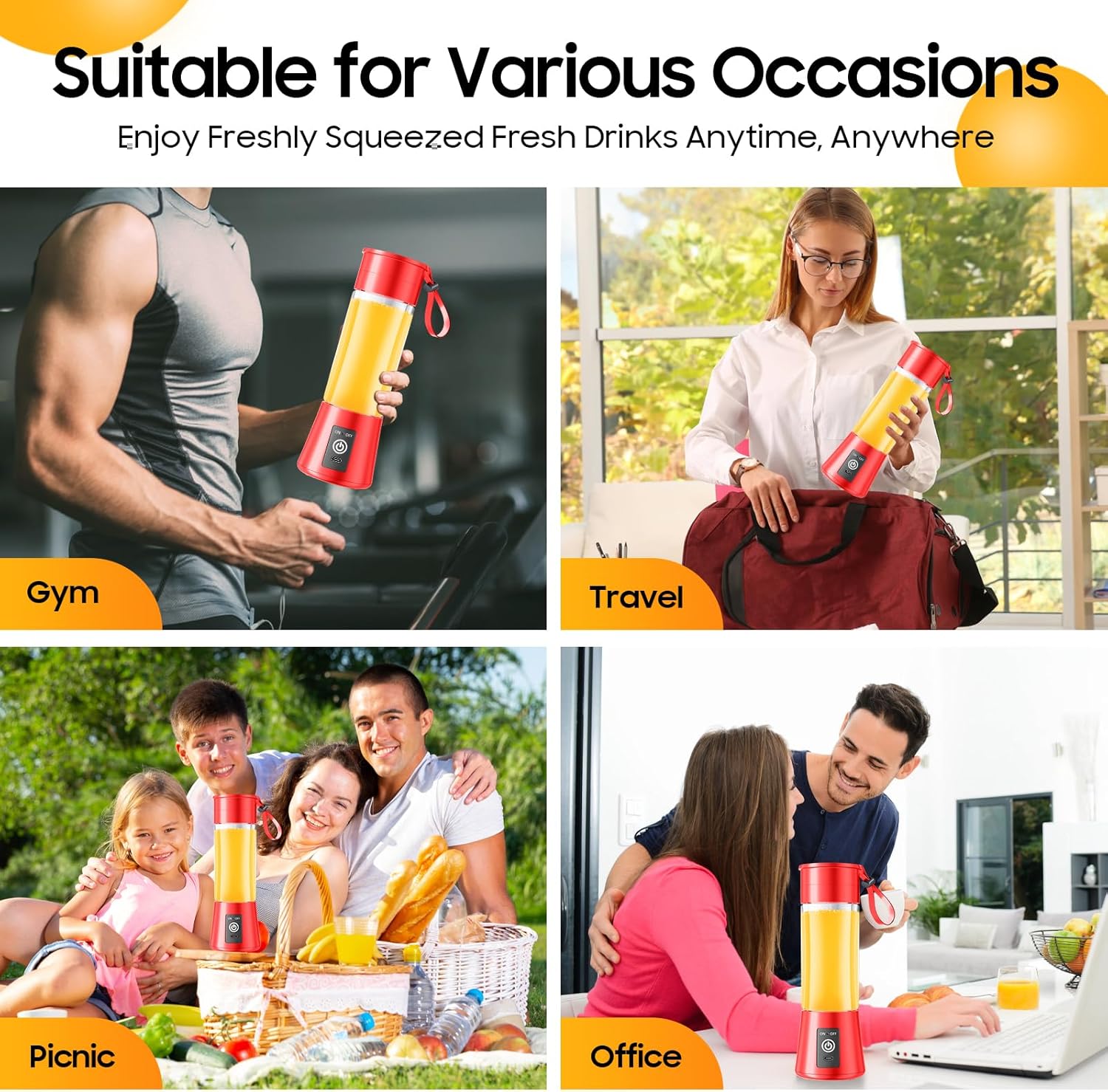 Personal Blender for Shakes and Smoothies - 2025 New Upgrade Cordless Portable Blender USB Rechargeable, 380Ml BAP Free Juice Cup, 6 Blades Freshly Squeezed for Picnic/Sports, 20000Rpm/Min Speed