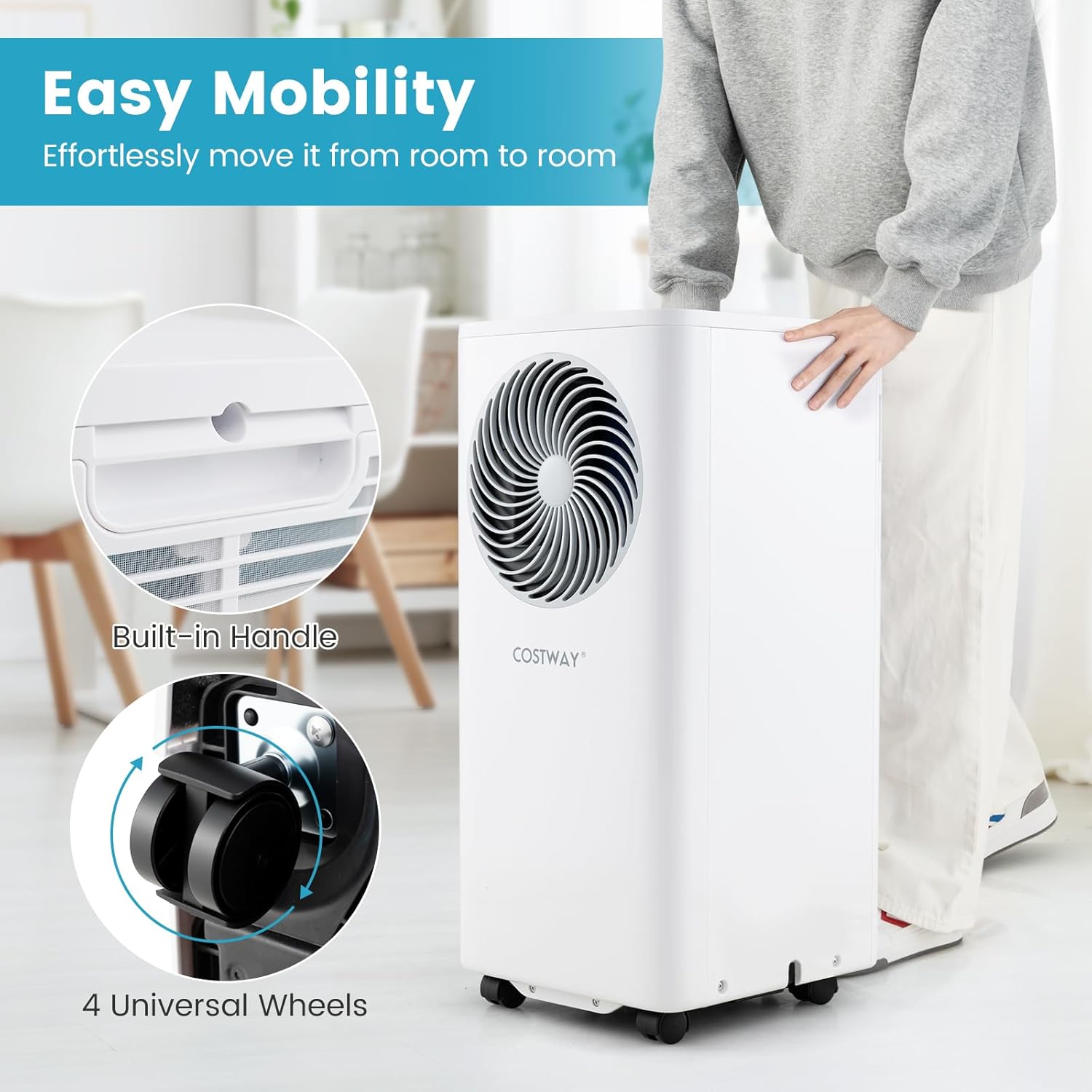 COSTWAY 8200 BTU Portable Air Conditioner, 3-in-1 Floor AC Unit with Fan & Dehumidifier, 24H Timer, Sleep Mode, Remote Control, Drain Hose & Window Installation Kit, Cools up to 350 Sq. Ft (8200 BTU)