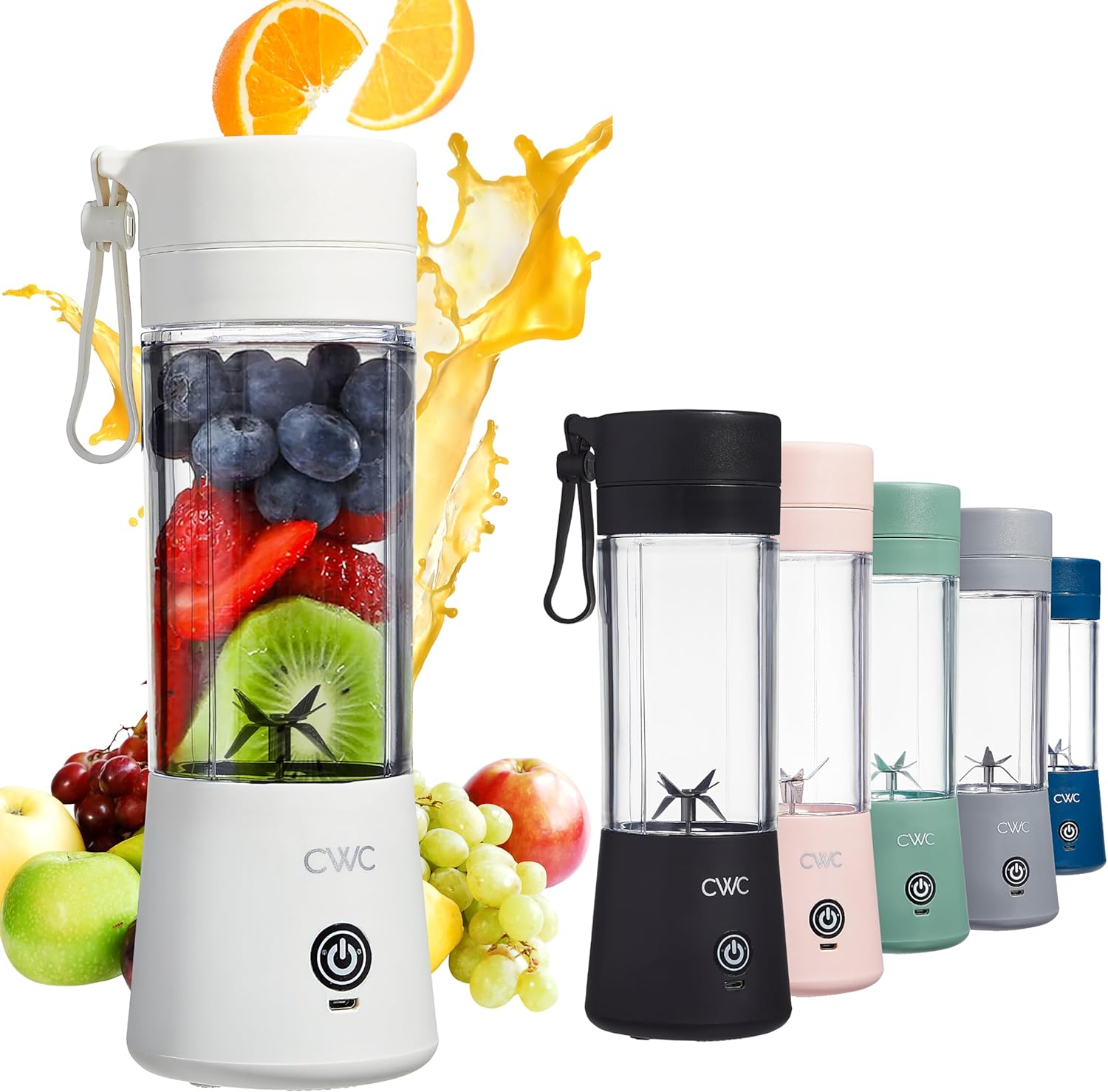 COOK WITH COLOR Mini Portable Blender - 250W Power, 12oz Capacity, Stainless Steel Blade, Wireless/USB Rechargeable, Creme