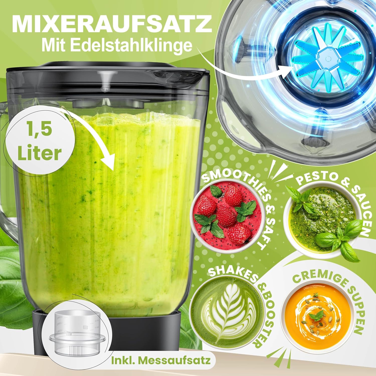 KESSER® K-KM 3000 Universal 3-in-1 Food Processor with Meat Grinder, Kneader | Multi-Function Blender | 1.5L Juice Extractor, Sausage Kit, Pasta and Biscuit Moulds, Cream