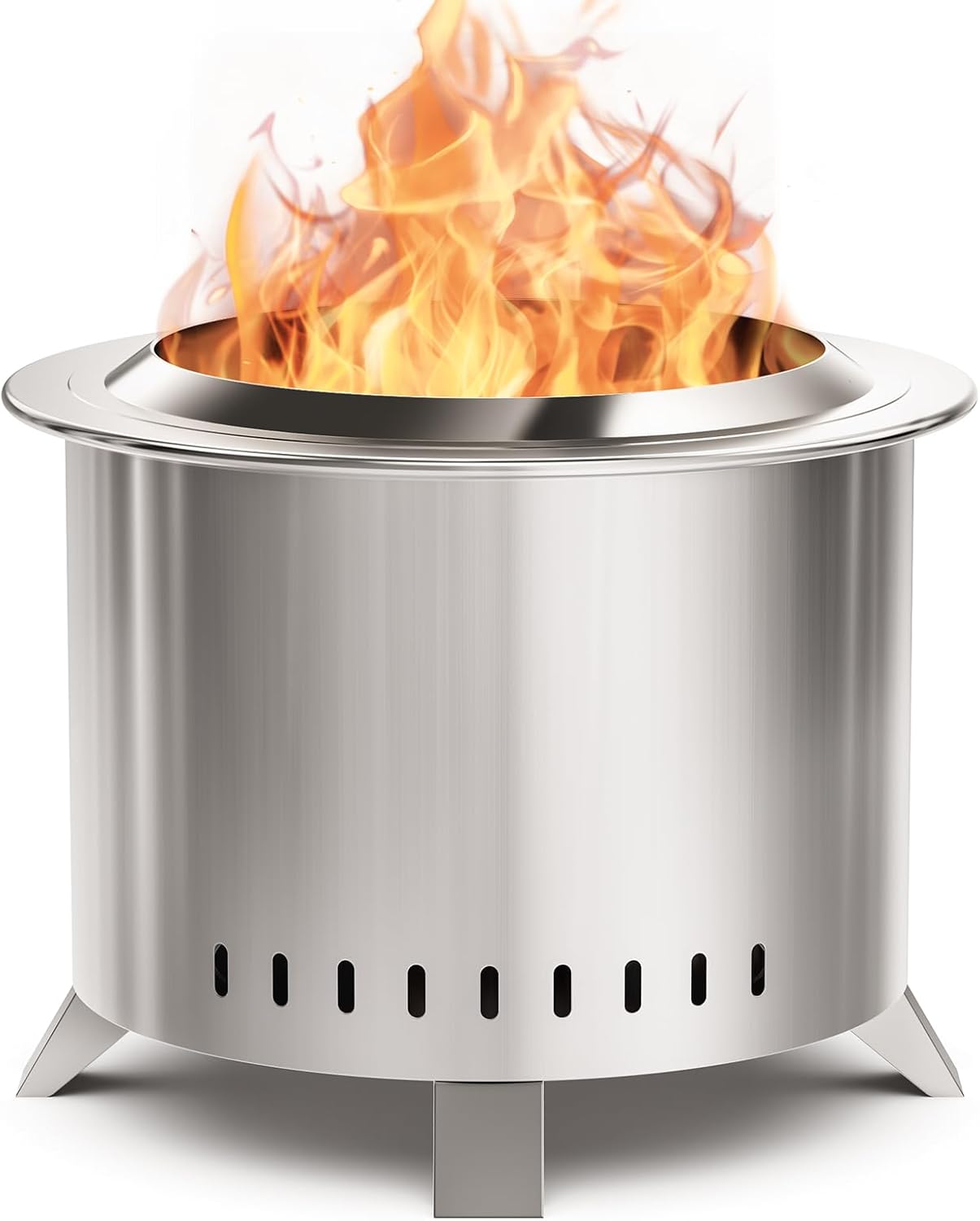 Smokeless Fire Pit,22 Inch Stainless Steel Firepit, Outdoor Wood Burning Fire Pit with Cover,Smokeless Firepits for Outside Backyard Patio Garden Camping Bonfire