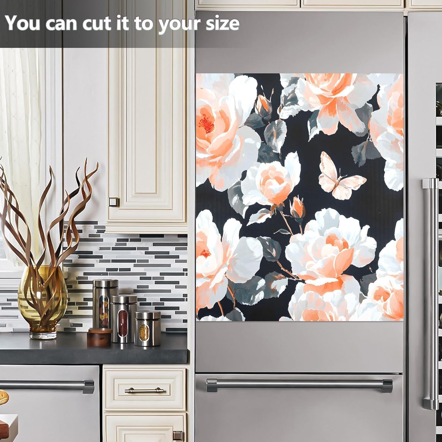 Dishwasher Magnet Cover Large Magnetic Stickers Orange Flower Pattern Front Dishwasher Cover Reusable Decal for Home Kitchen Anti-Scratch Refrigerator Decorative Lid Washing Machine Laundry 23