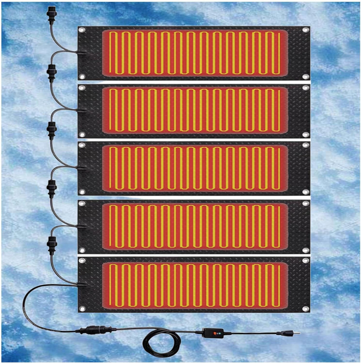 Heated Mat New Model Waterproof Anti Slip Design,with Power Cord Snow Melting Mats Outdoor Rapid Heating and Constant Temperature, for Stairs Doorways Staircases,5Pcs