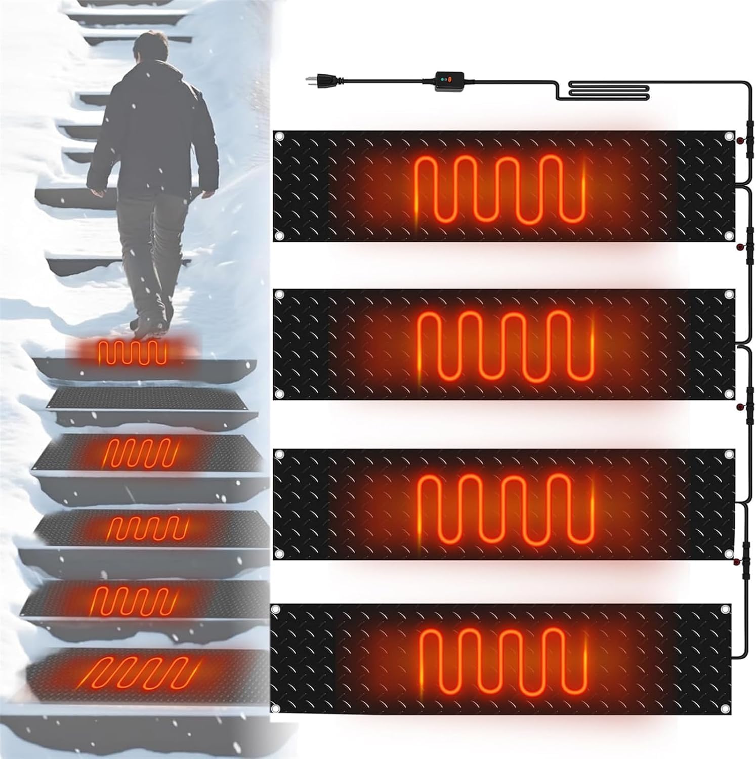 Heated Snow Melting Outdoor Mats 1/2/3/4/5 pcs PVC Heated Snow and Ice Melting Mat, Speed Snow and Ice Heated Pad for Winter Outdoor Stairs, Steps, Doorways, Walkways, Driveway(4 Pcs,30x120cm/12x48in)