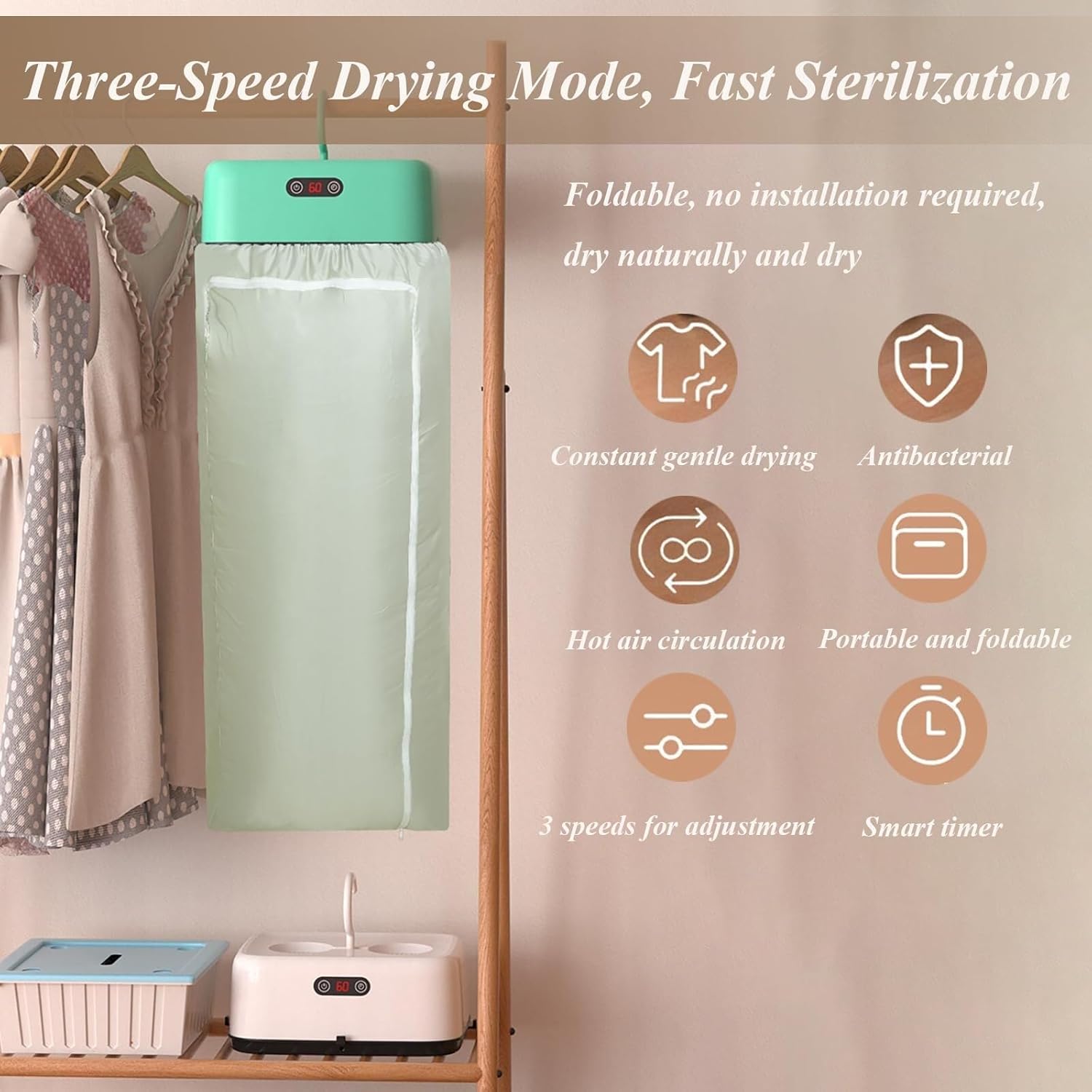 Portable Clothes Dryer Small Compact Foldable Electric Drying Machine with Dry Bag for Travel,RV, Home,Apartment(Green)