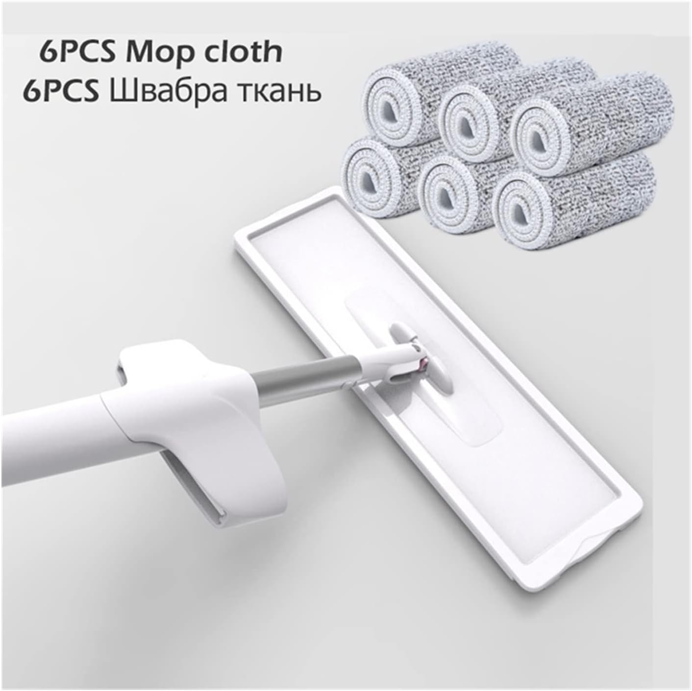Steam Mop 2 in 1 Mop Free Hand Washing Flat Mop Lazy 360 Rotating Magic Mop with Squeezing Floor Cleaner Household Cleaning Tool (Color : White 6pcs rag Size : Medium)