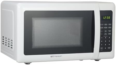 Emerson MW7302W Compact Countertop Microwave Oven with Touch Control, LED Display, 700W, 10 Power Levels, 6 Auto Menus, Glass Turntable and Child Safe Lock, 0.7 Cu., Ft. White
