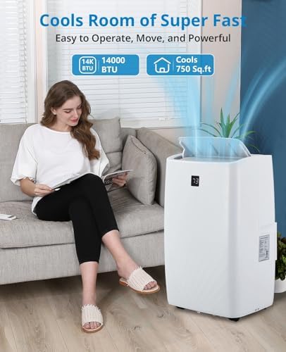 Garvee 14,000 BTU Portable Air Conditioner Cools Up to 750 Sq.Ft, 3 in-1 Energy Efficient Portable AC Unit with Remote Control & Installation Kits for Large Room, Office, RVs