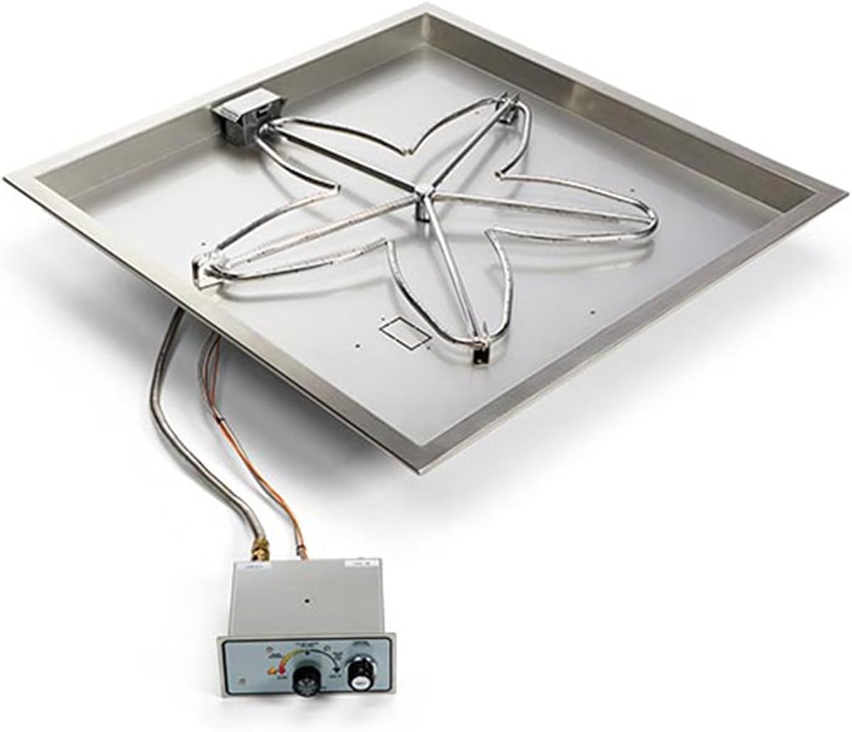 HPC Fire UL Listed Push Button Flame Sensing Gas Fire Pit Kit, 36x36-Inch Bowl Pan (FPPK36-SQBL-FLEX-LP), Propane