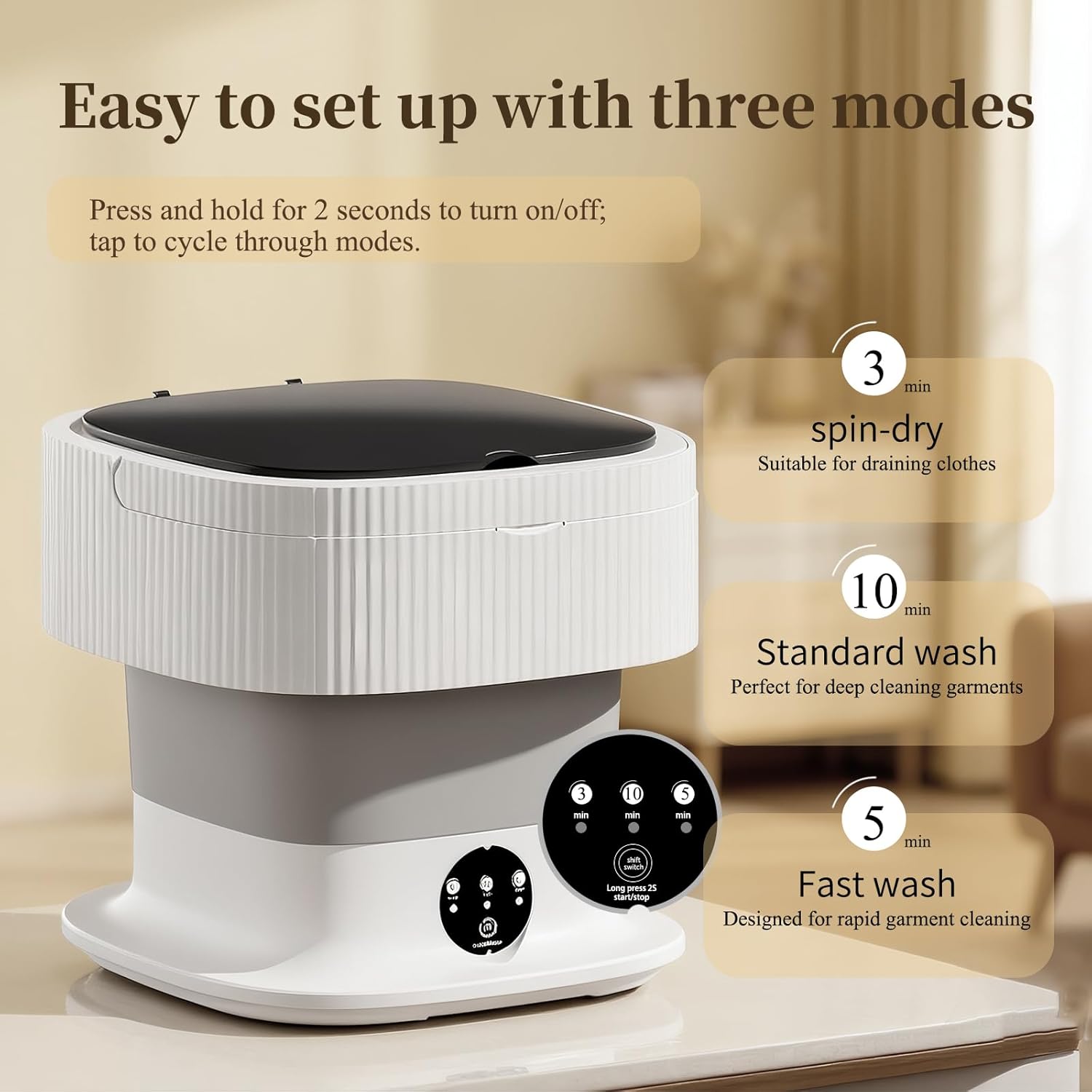 Portable Washing Machine 15L Mini Small Washing Machine Portable 3 Modes Deep Cleaning of Underwear,Baby Clothes Folding Laundry with Spin Basket for Apartments,Dorms,RV,Hotelsz