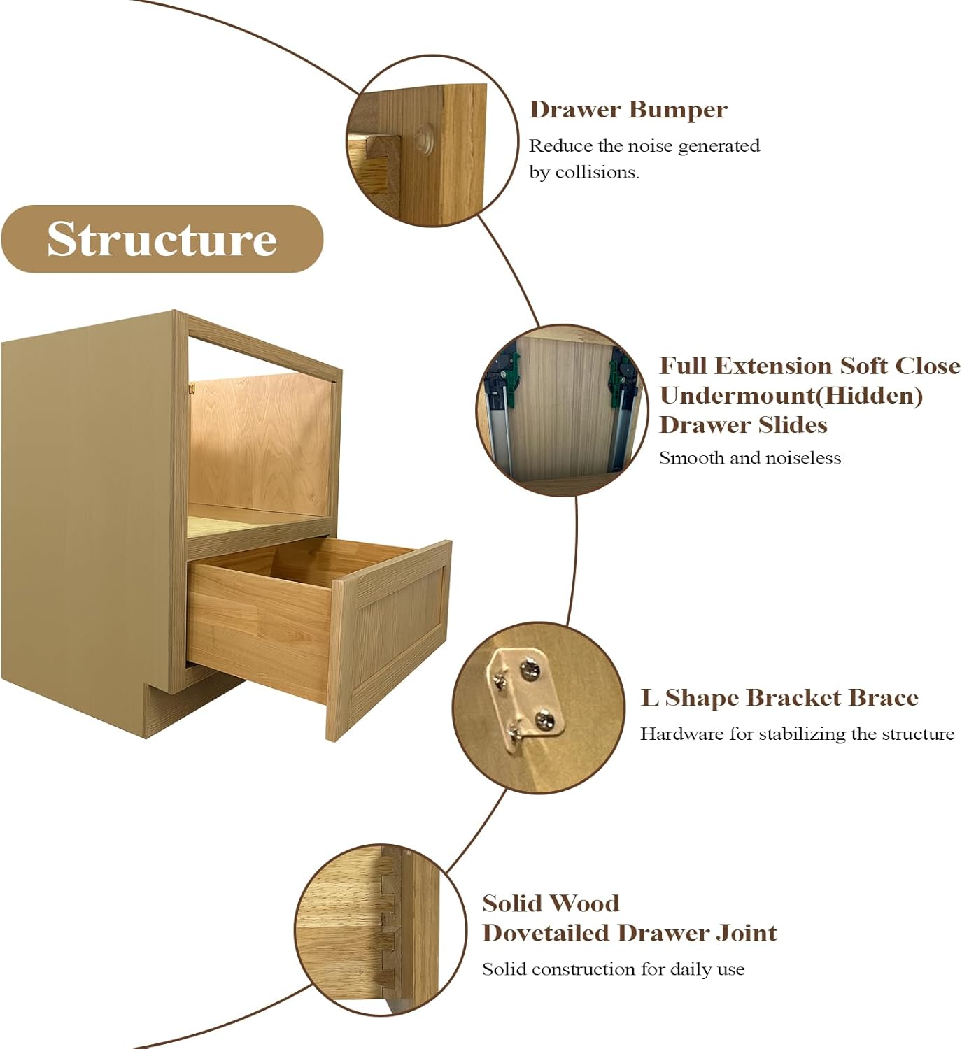 Base Microwave Cabinets, Microwave Oven Cabinet with 1 Soft Close Full Extension Drawer, Open Shelves Cabinet, White Oak and MDF, Unassembled for Kitchen, Kitchen Island, 30