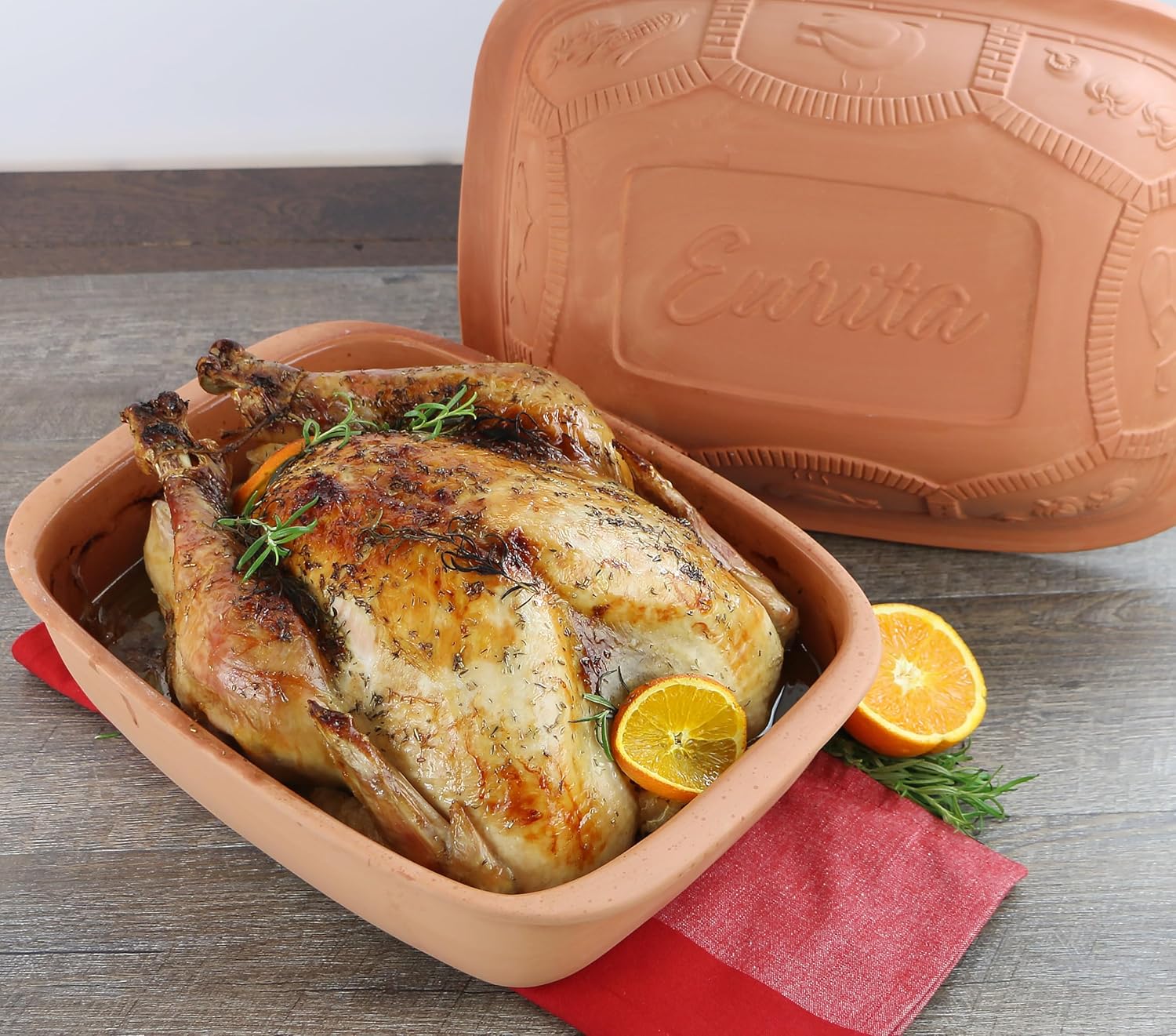 Eurita Clay Roaster, 6.25 Quart, 5.9 Litres, Non-Stick Earthenware, Toxin-Free, Healthy Clay Pot Cooking, Versatile Cooking Dutch Oven, Digital Recipe and Instructions Included