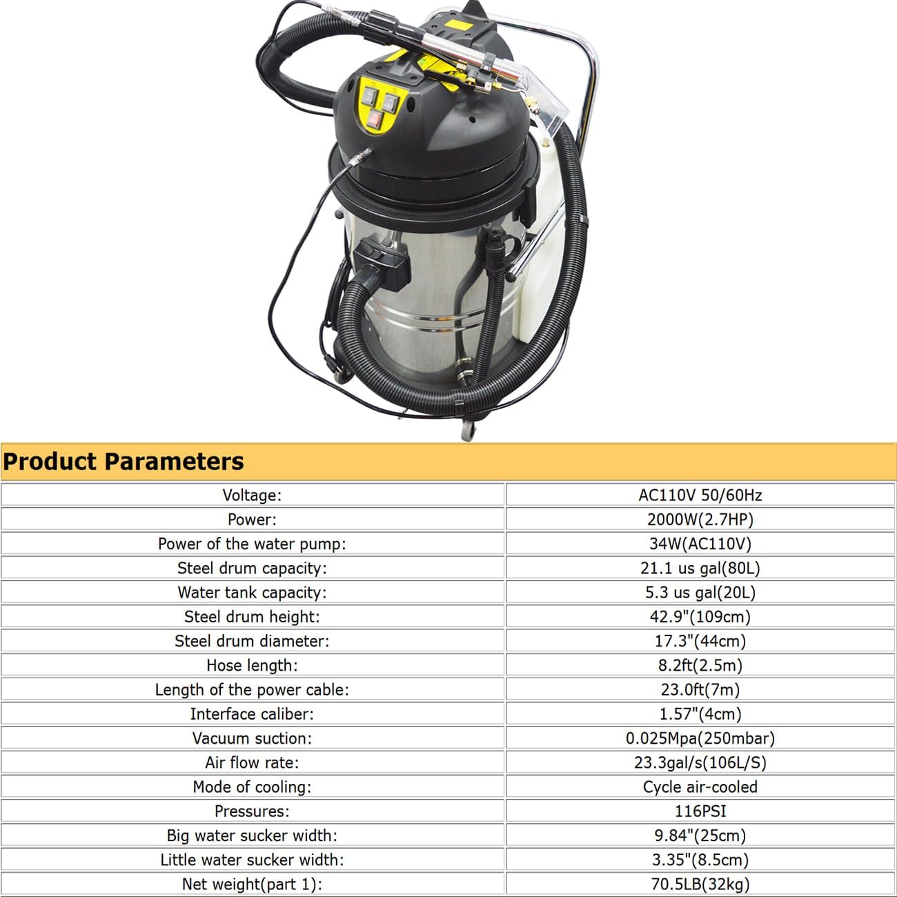 80L Carpet Cleaner Machine, Vacuum Cleaner, 3 in 1 Carpet Extractor Machine for Carpets, Curtains, Sofas, 2000W,110V