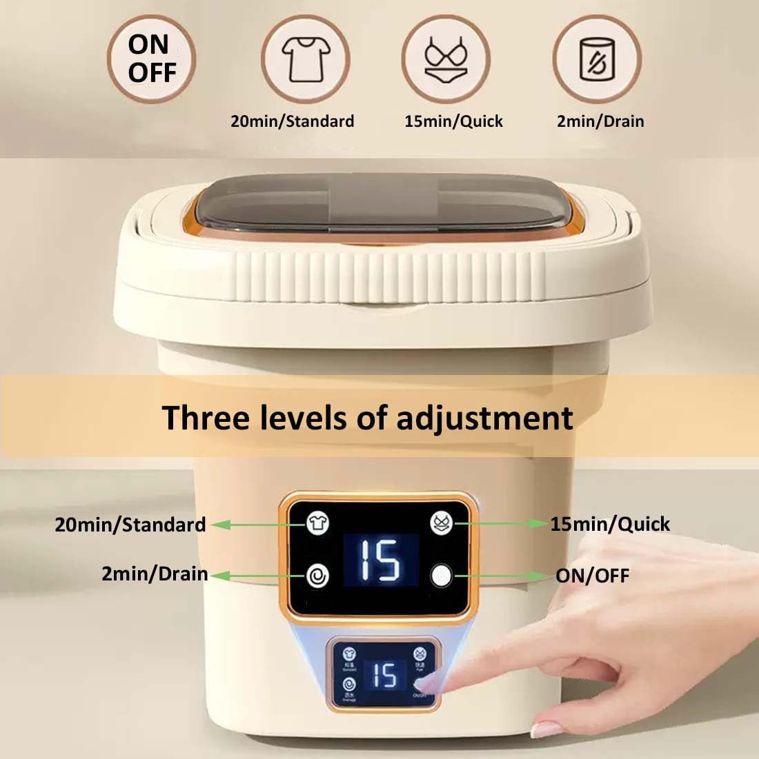 Portable Washing Machine 9L/2.37gal Mini Washer Foldable Small Washer for Underwear Baby Clothes Other Small Items(Cream Yellow)