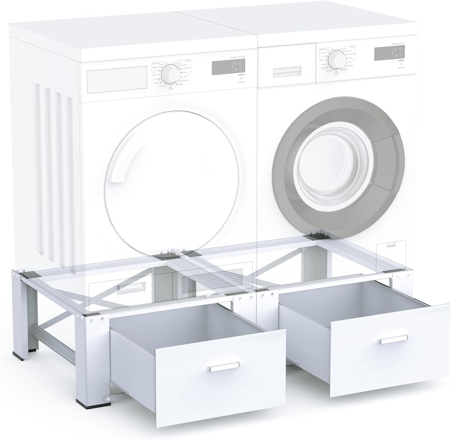 2 Pack Laundry Pedestals with Drawer, 29'' x 29'' x14.3'', Heavy-Duty Steel, Washing Machine Base Stand, Dryer Base Platform, Capable of Supporting 700 lbs, White