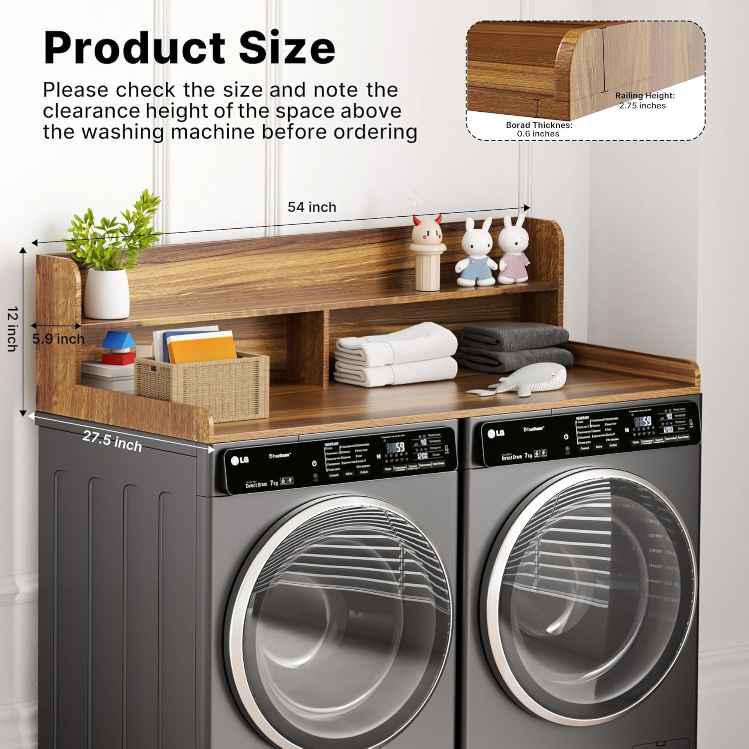 Washer Dryer Countertop with Non-Slip Pads, 2.75