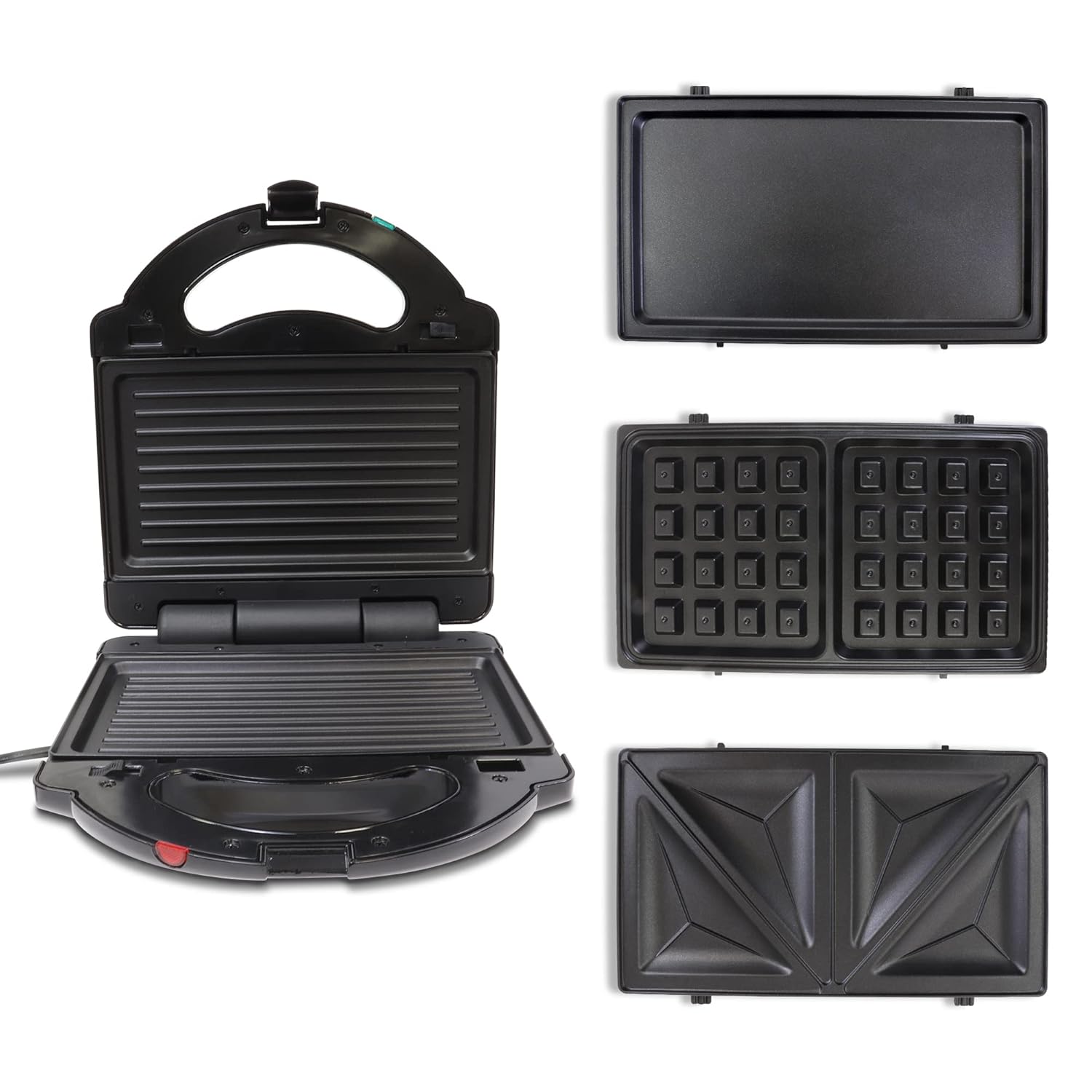 Total Chef 4 in1 Grill Waffle Maker - Mini Belgium Waflera, Sandwich, Panini Press Machine, Electric, Non-Stick Removable Plates, Easy To Clean Countertop Cooking Kitchen Appliance For Breakfast