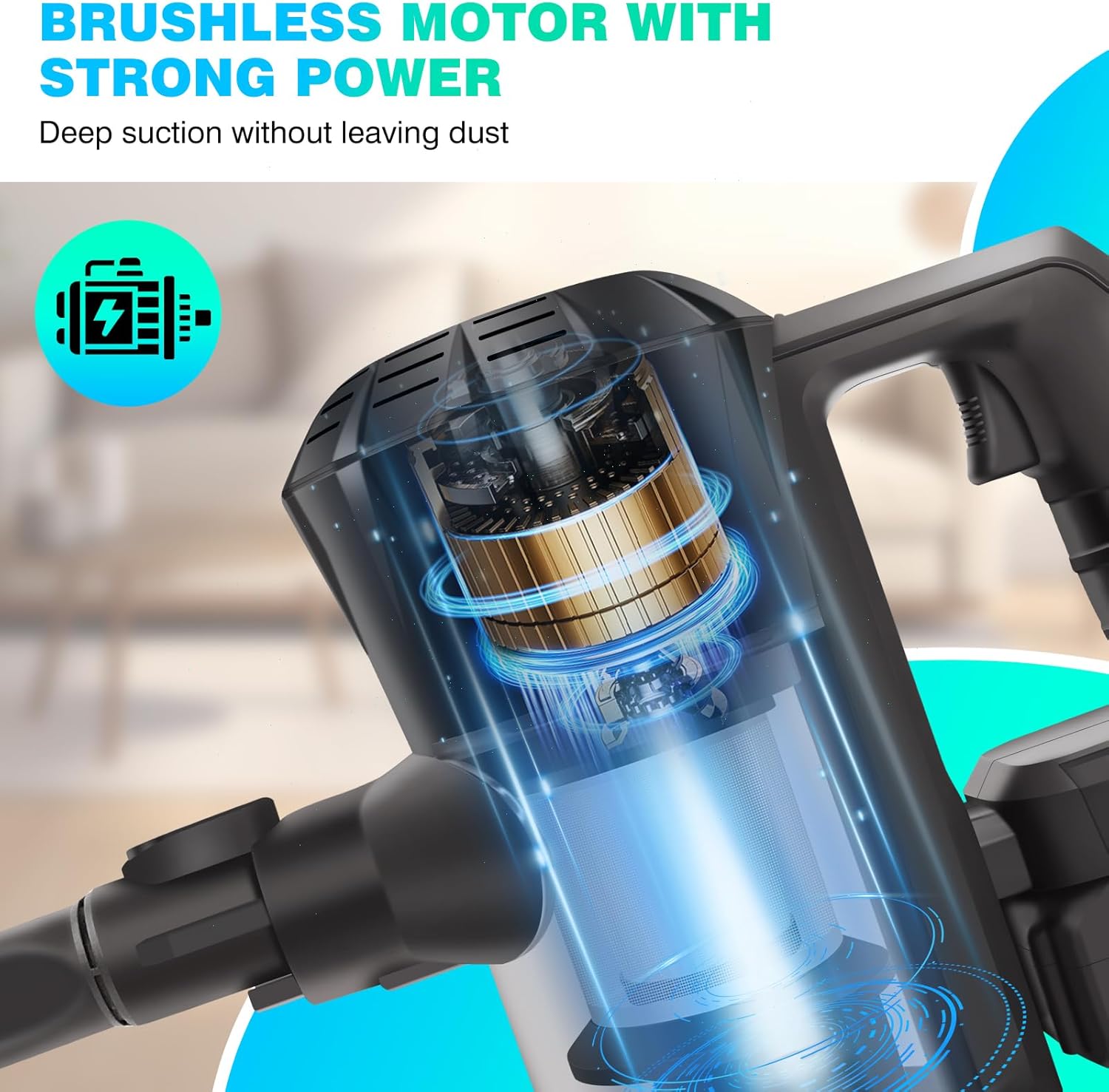 Cordless Vacuum Cleaner for Home | 15Kpa Powerful Stick Vacuum | Brushless Motor | 2*3.0Ah Long Runtime Detachable Battery | 2 Suction Modes | Lightweight Vacuum Cleaner for Pet Hair/Carpet/Hard Floor